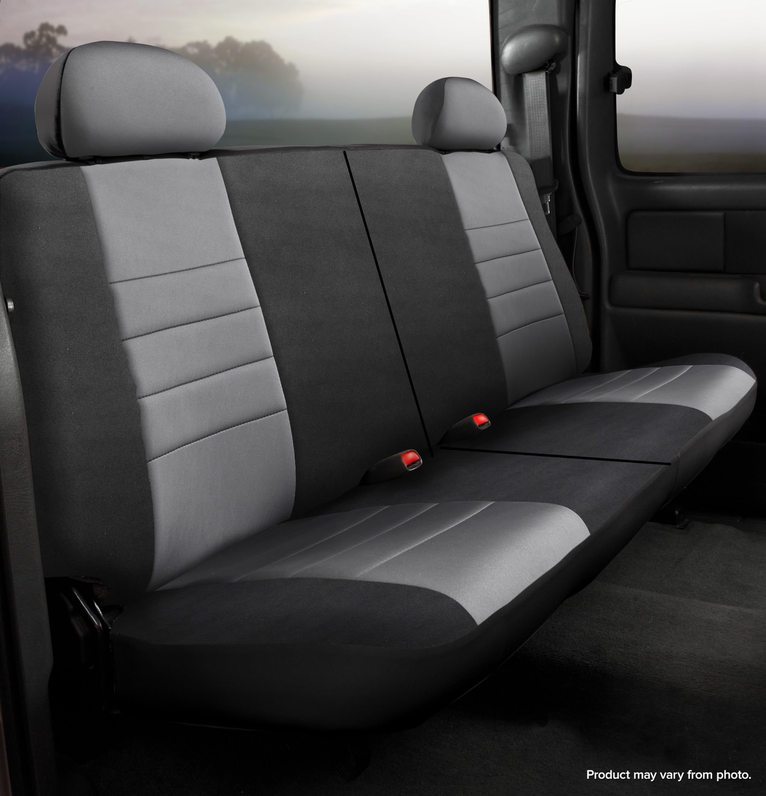 Fia Gray NP95-13 Custom Fit Rear Seat Cover Split Seat 50/50 - Neoprene (Black w/Gray Center Panel)