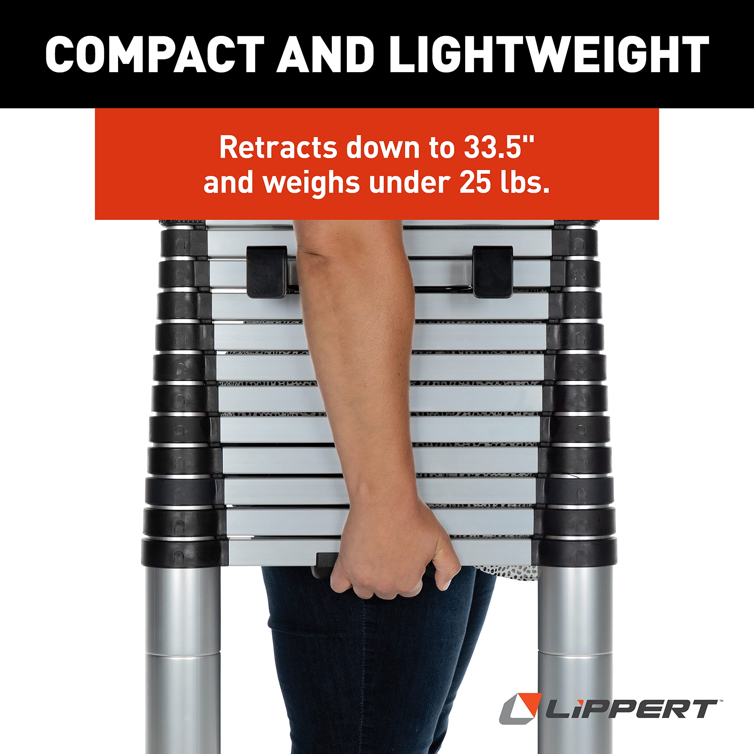On-The-Go Ladder Lippert Components Telescoping Ladder for 5th Wheel RVs, Travel Trailers and Motorhomes
