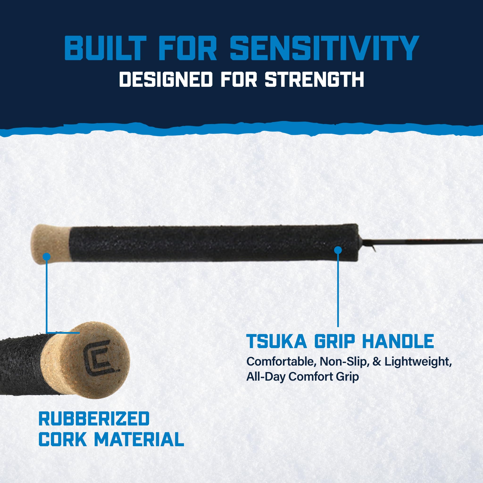 Katana Ice Fishing Rod CLAM – 42" Heavy – 30T Solid Graphite Blank with Tsuka Lightweight Handle, Oversized Fly Guides & Carbon Construction – Heavy Power Rod for Pike, Lake Trout & Trophy Fish
