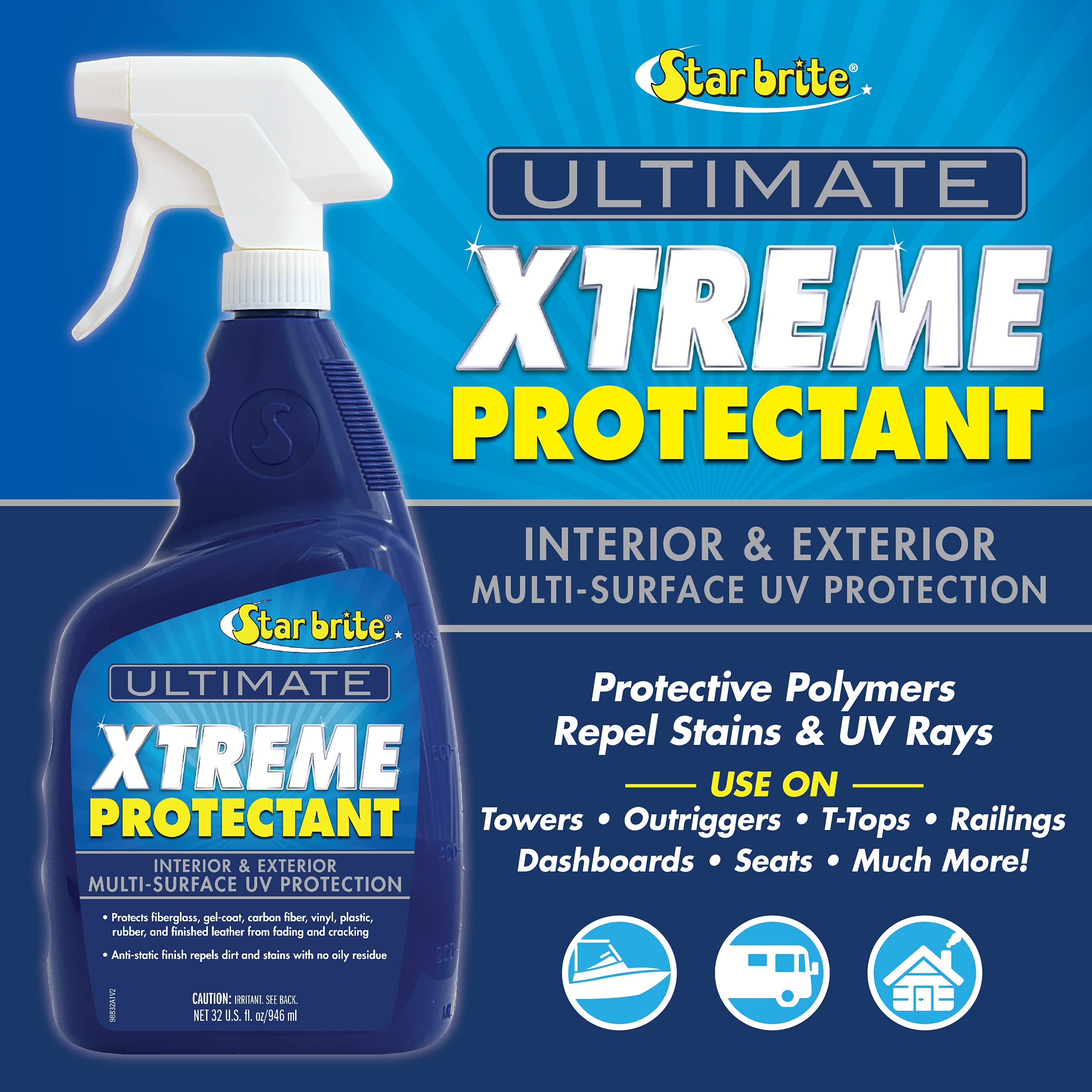 Ultimate Xtreme Protectant STAR BRITE - Superior UV Protection for Fiberglass, Vinyl, Plastic, Rubber, and Leather - Non-Greasy, Anti-Static Finish - 32 OZ (098832)