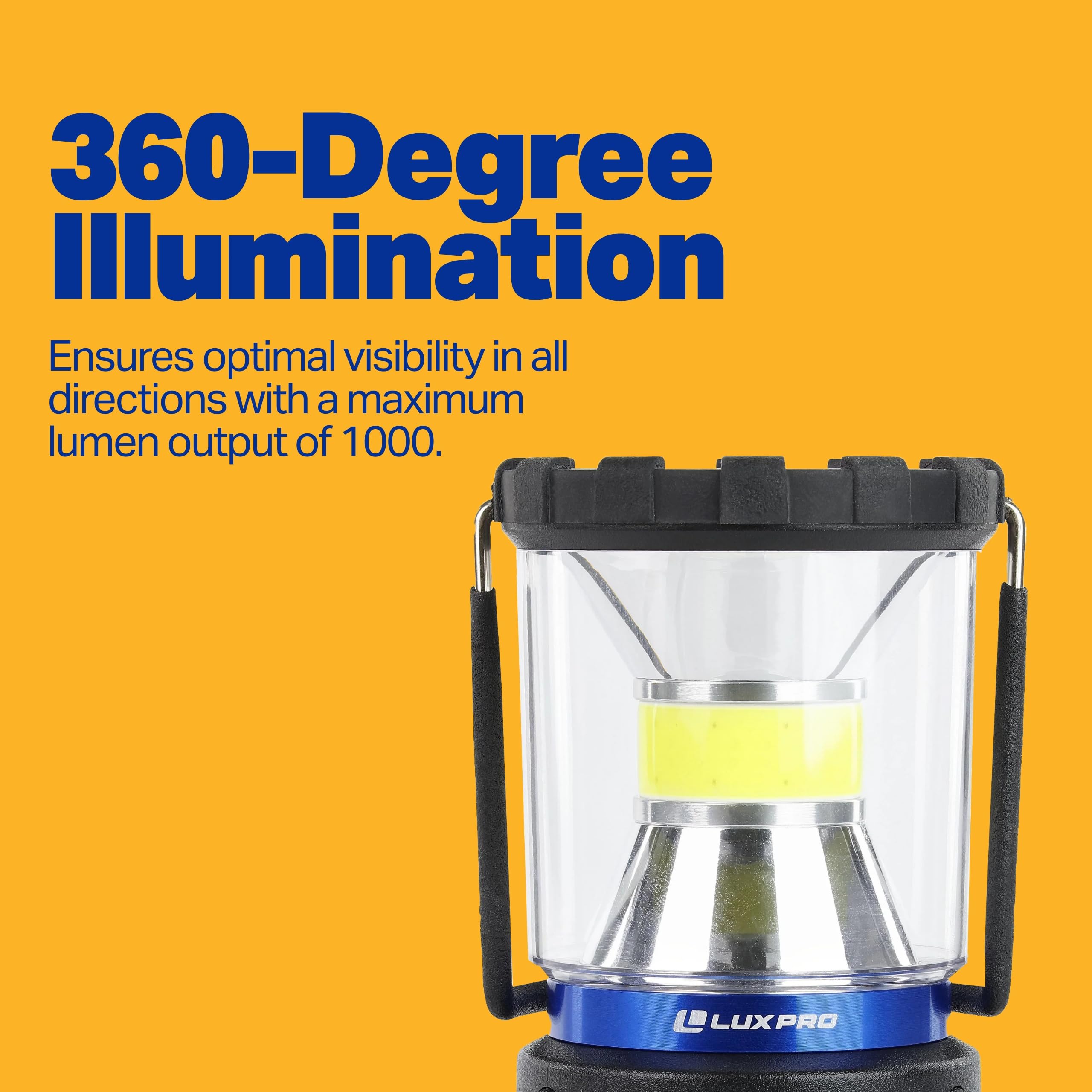 Large Broadbeam Lantern LUXPRO LP476 with Red Light - 1000 Lumens Max Output - Battery-Powered Camping Lantern with Glow-in-The-Dark Button - Premium Electric Lantern