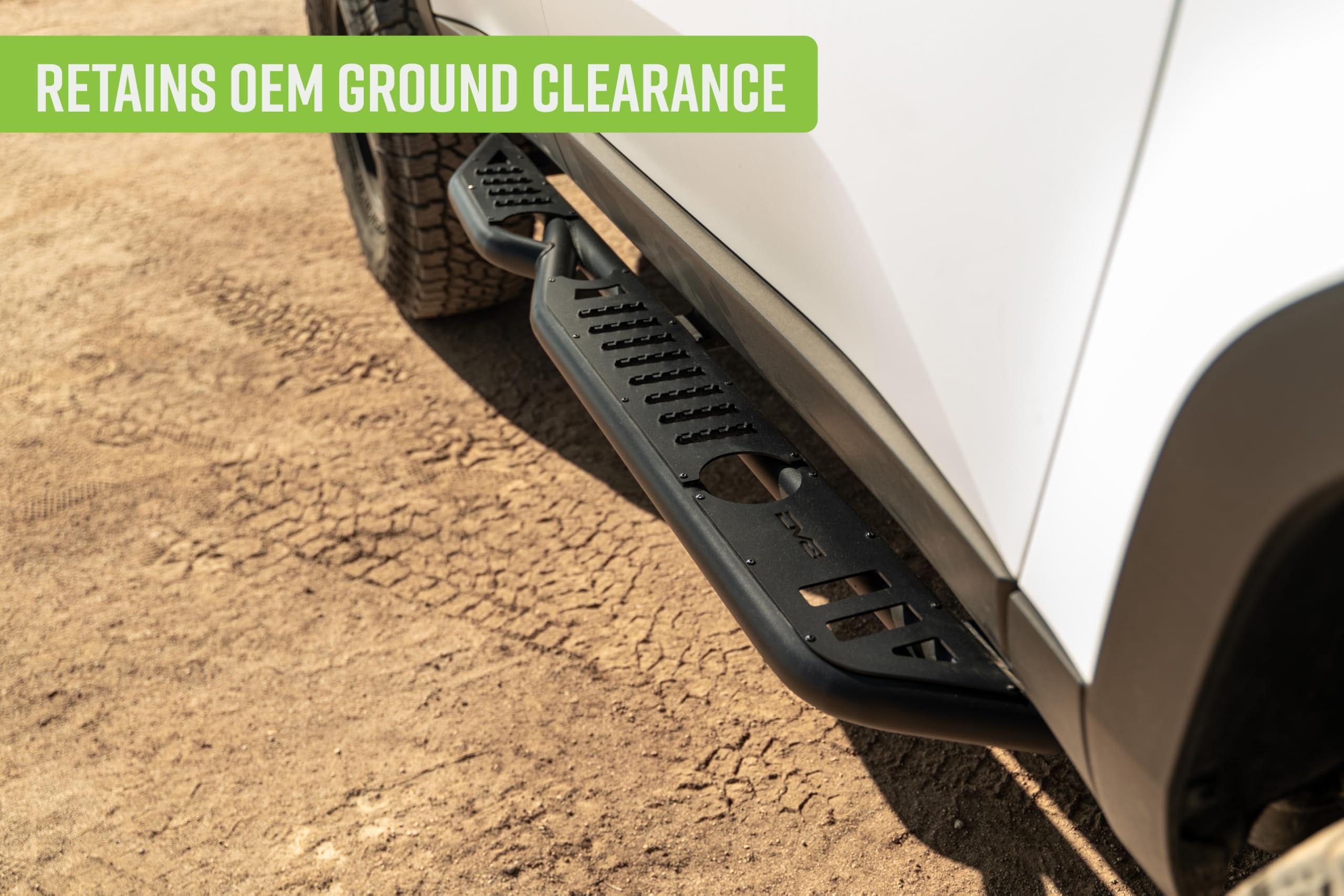 DV8 Offroad Side Steps OE Plus for 2024+ Toyota Land Cruiser | Anti-Slip Design | Protection from Light Trail Debris | Retains OEM Ground Clearance | Fully Bolt-On | Powder Coated