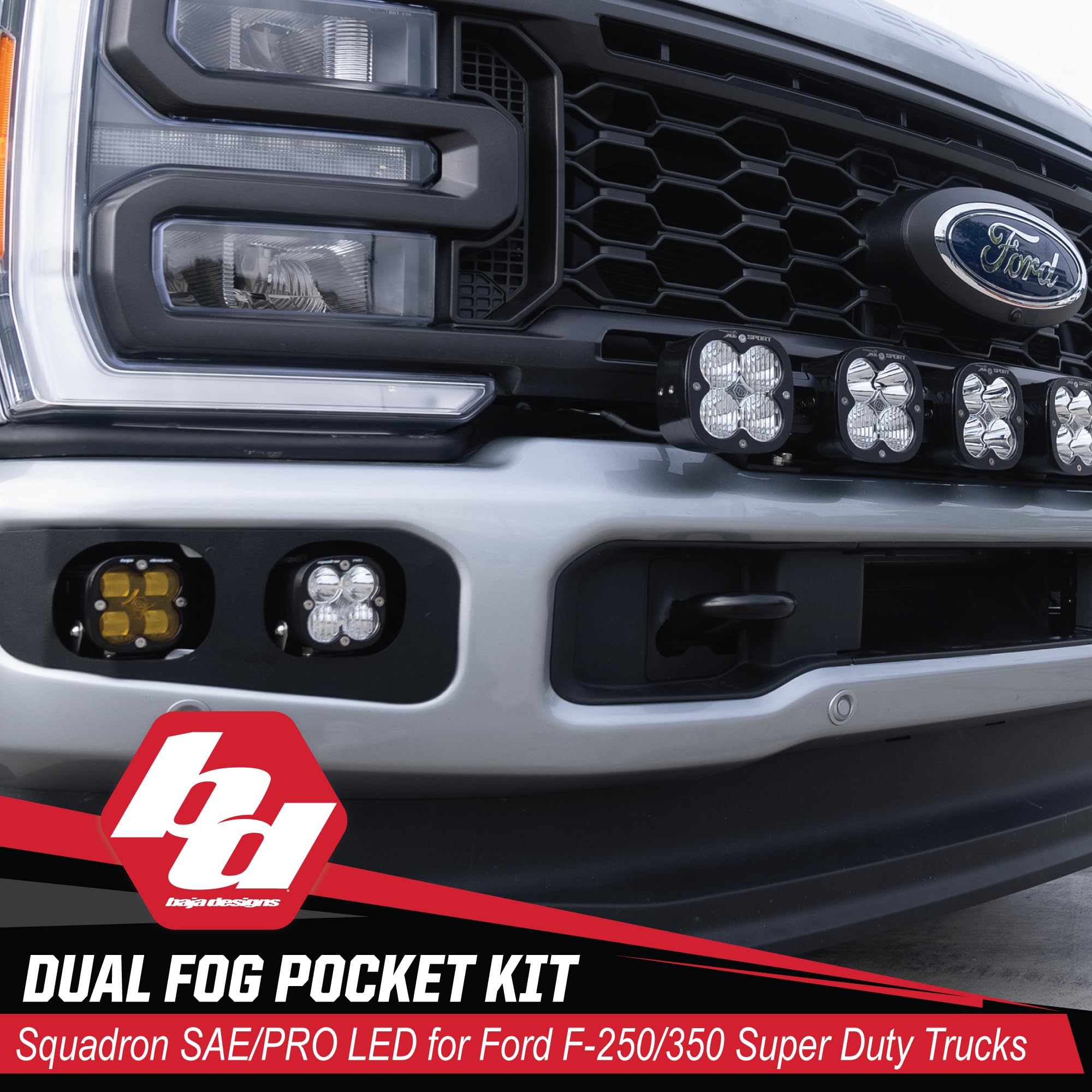 Baja Designs Fog Pocket Light Kit Dual Squadron Pro SAE for Ford Super Duty Truck 23-On with Toggle Harness, Amber