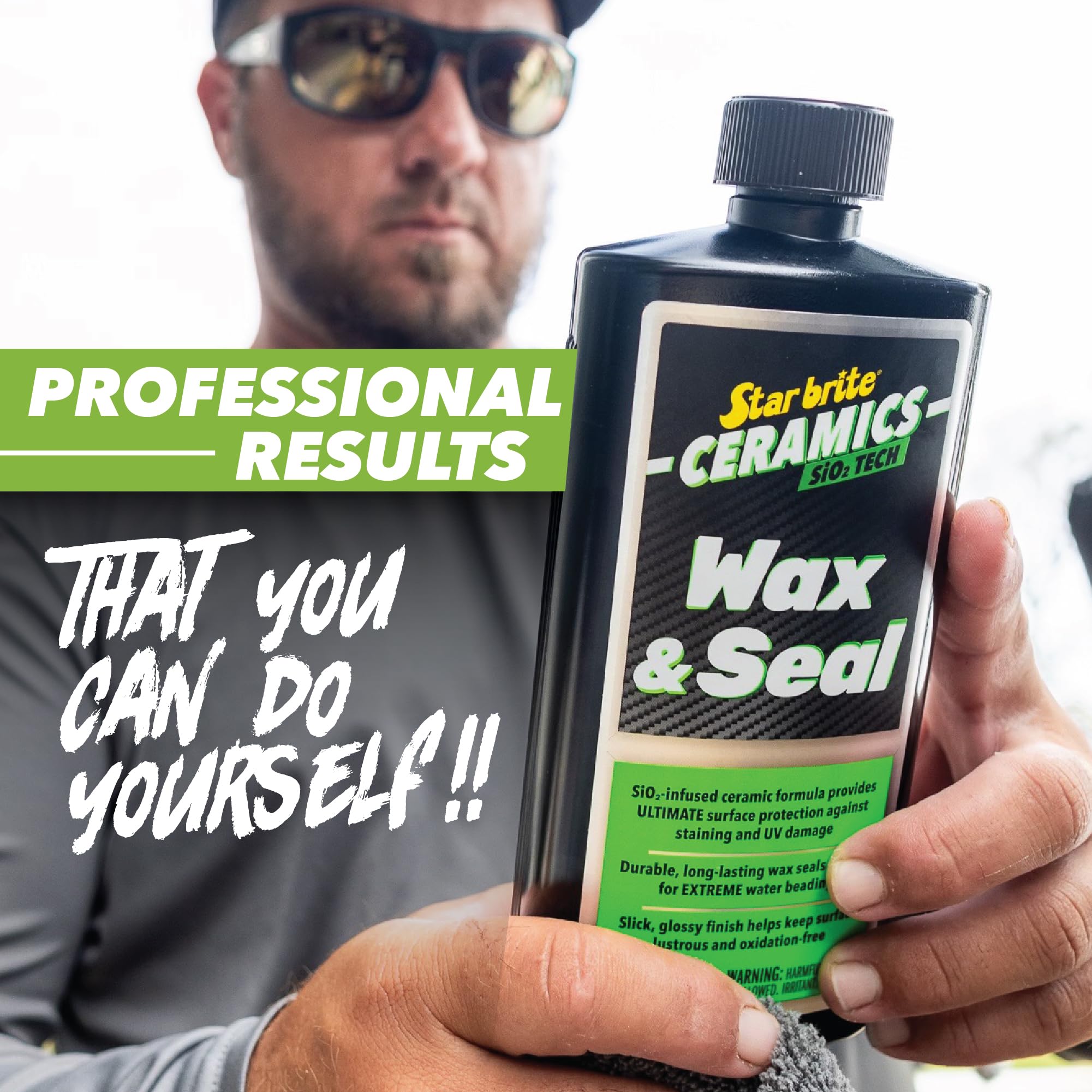 Ceramics Wax & Seal STAR BRITE - Green Apple Scent - SiO2 Tech for Ultimate Protection, Repels Water, Dirt, UV - Ideal for Fiberglass, Gelcoat, Painted Surfaces - 16 oz (204116)