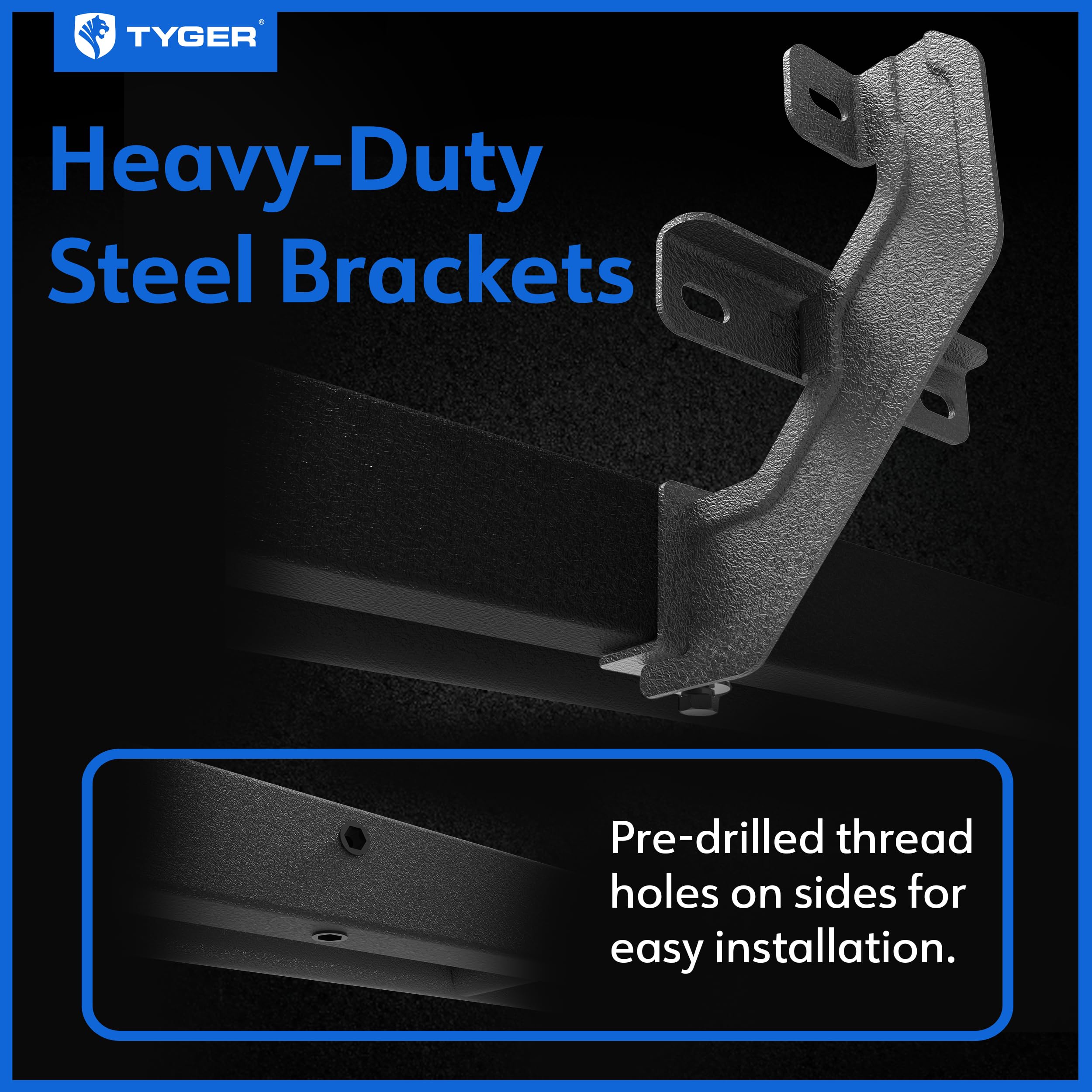 Tyger Auto Trax Side Steps Compatible with 2015-2026 F-150 Ford; 2022-2026 F-150 Lightning; 2017-2026 F-250 F-350 SD | Supercrew Cab | TG-TX7F29458 | Textured Black Rail Running Board