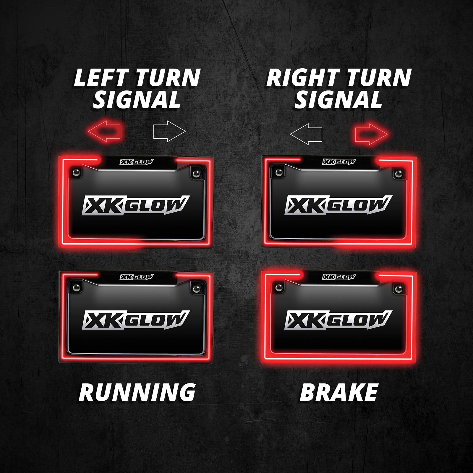Motorcycle LED License Plate Frame XKGLOW-XK034018 with Running Turn and Brake - BLACK