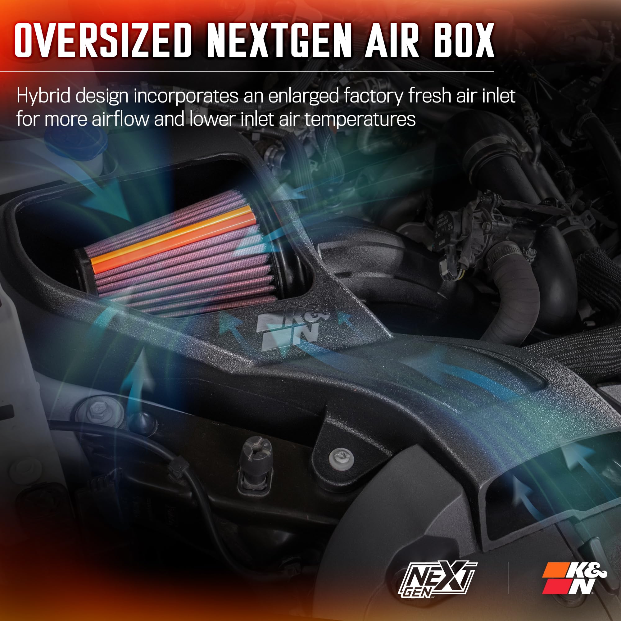 Cold Air Intake System K&N NextGen: High-Flow Cotton Filter: Compatible with 2024 FORD: Ranger, 50-2629