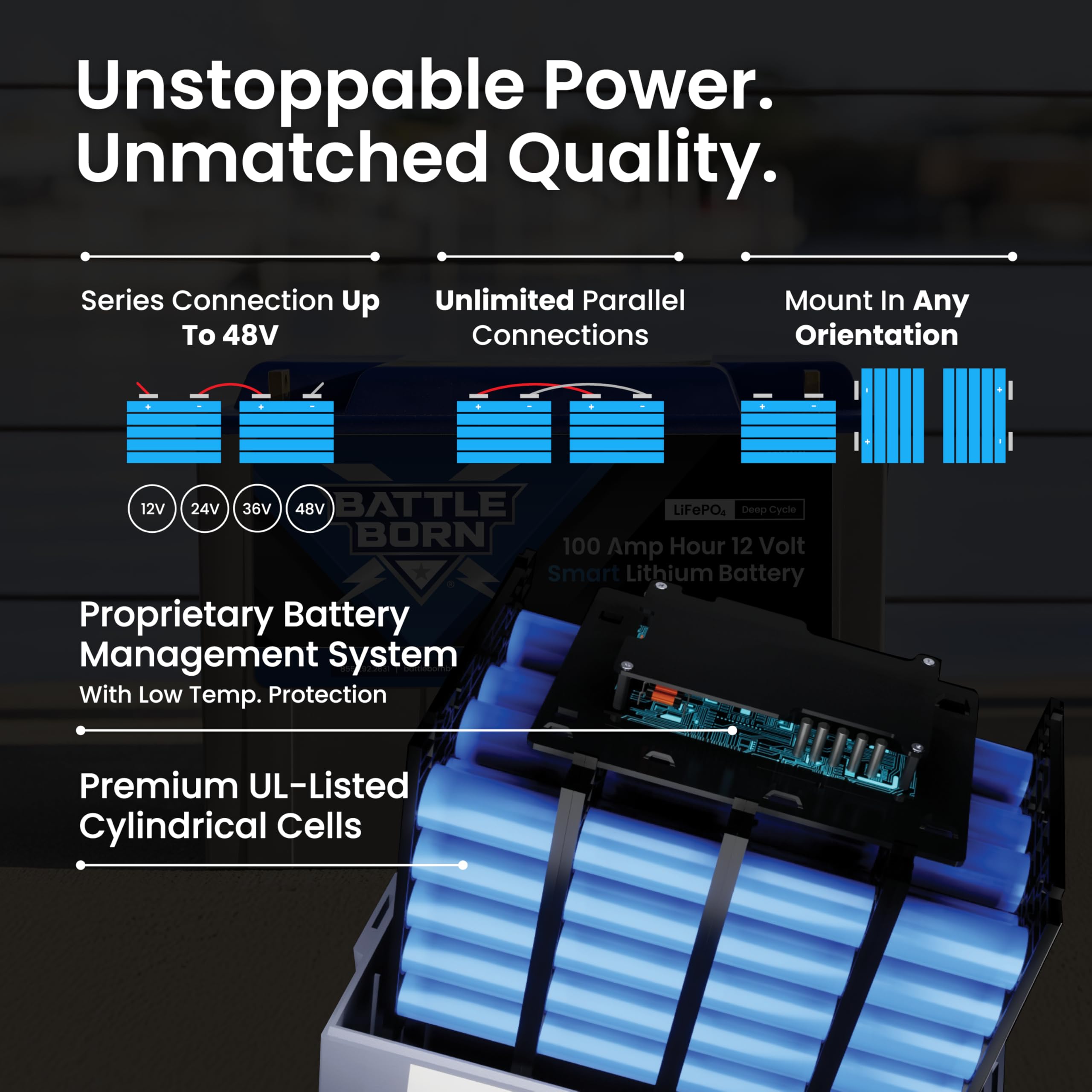 12V Smart Heated 100Ah Lithium-Ion (LiFePO4) RV, Marine, Solar, & Off-Grid Battery - Battle Born Batteries