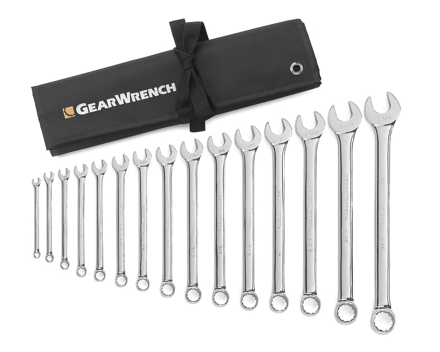 15 Pc. GEARWRENCH 12 Pt. Long Pattern Combination Wrench Set with Tool Roll, SAE - 81918
