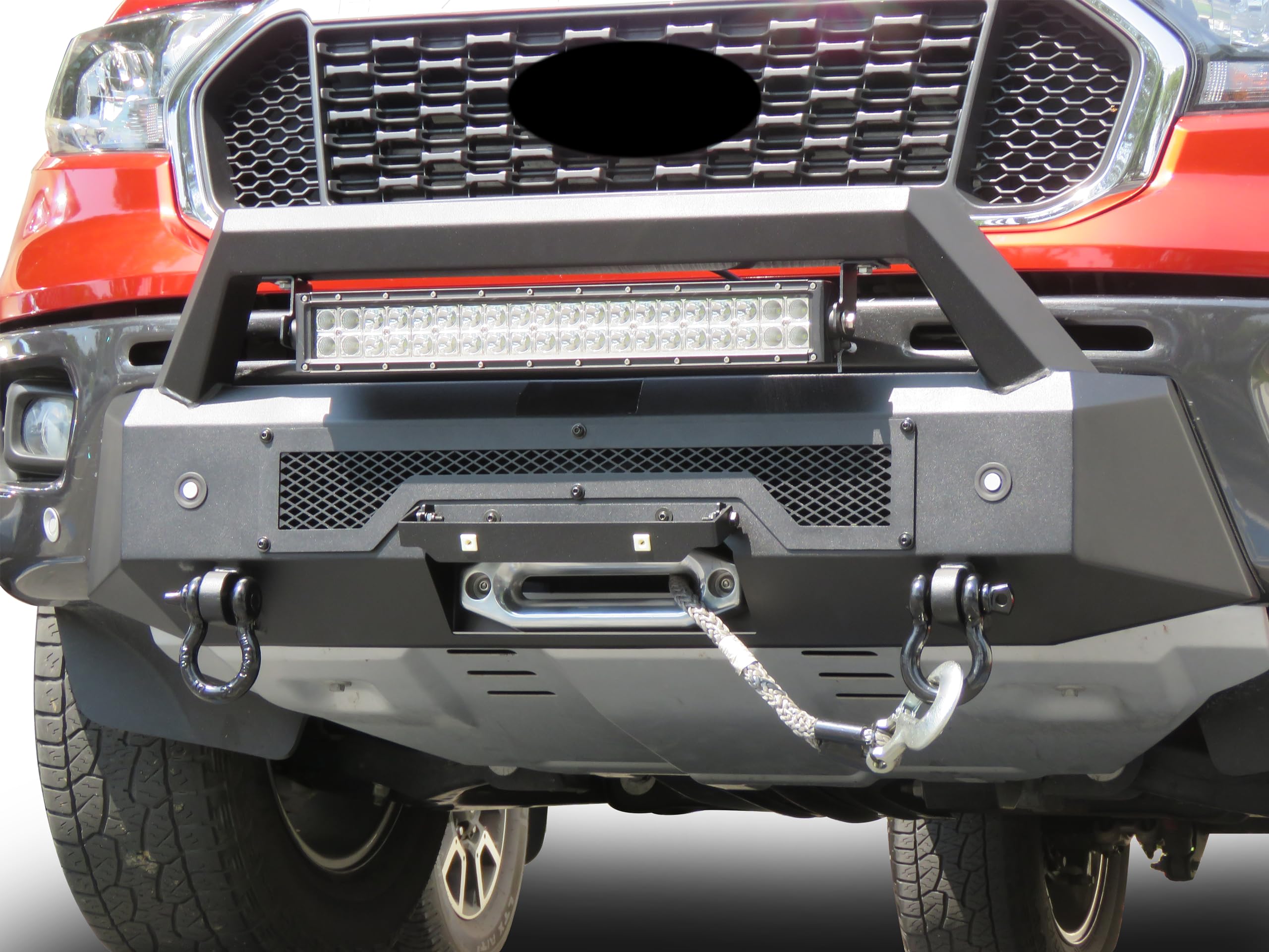 Heavy Duty Black Horse Armour III Front Winch Bumper Kit & Winch Textured Black Compatible with 2019-2023 Ford Ranger-AR3HD43-W12