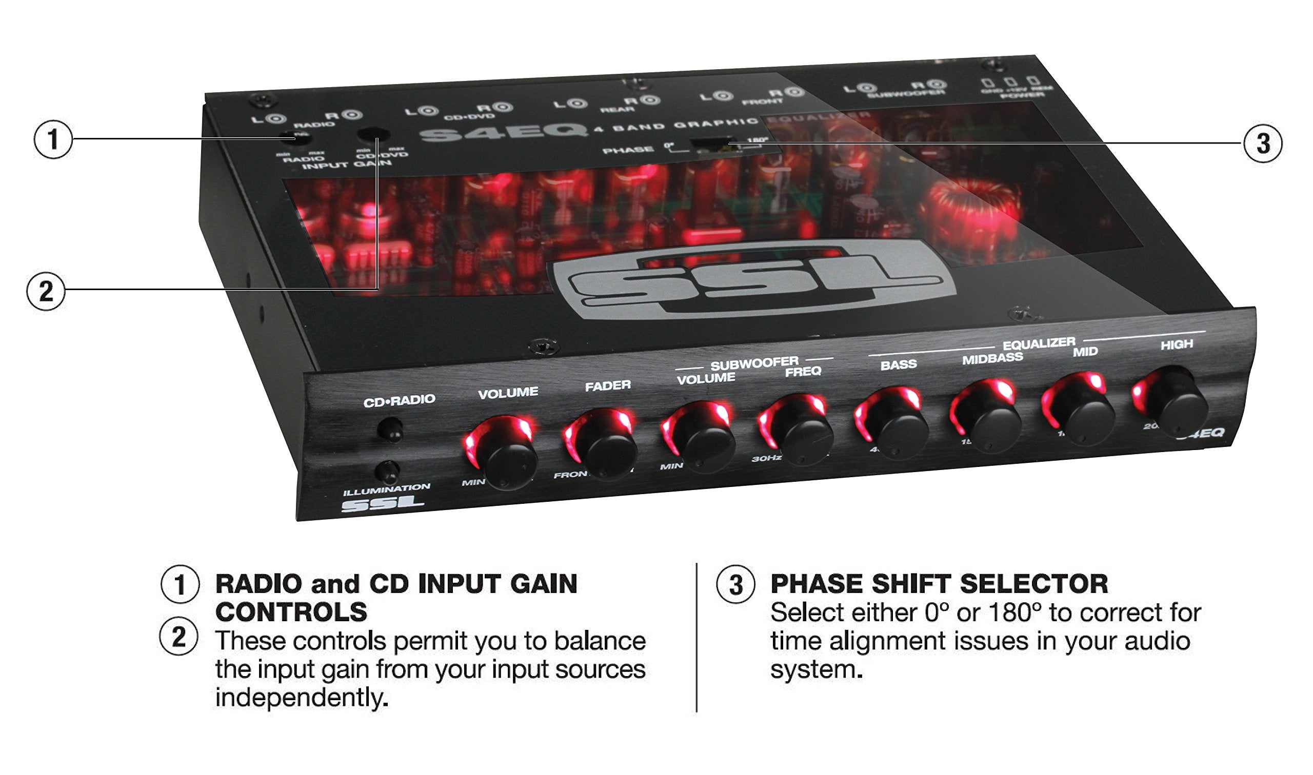 S4EQ Sound Storm Laboratories 4 Band Pre-Amp Car Audio Stereo Equalizer - Gold-Plated Front/Rear and Subwoofer Outputs
