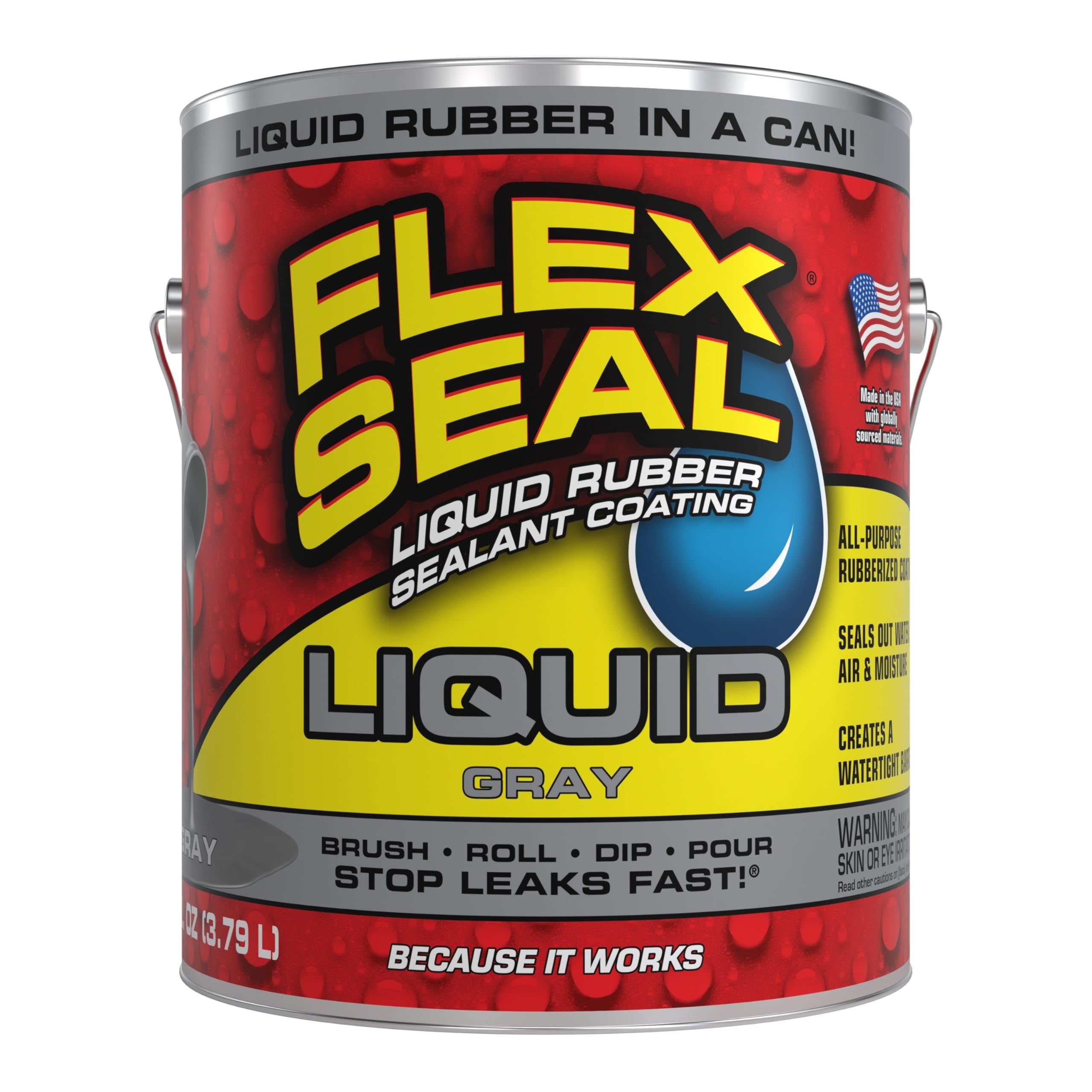 Liquid Rubber Flex Seal, Waterproof, Flexible, Breathable, and UV Resistant Coating Sealant, Roof Repair, Basements, RV, Campers, Trailers, Marine, EPDM, Masonry, 1 Gallon, Gray