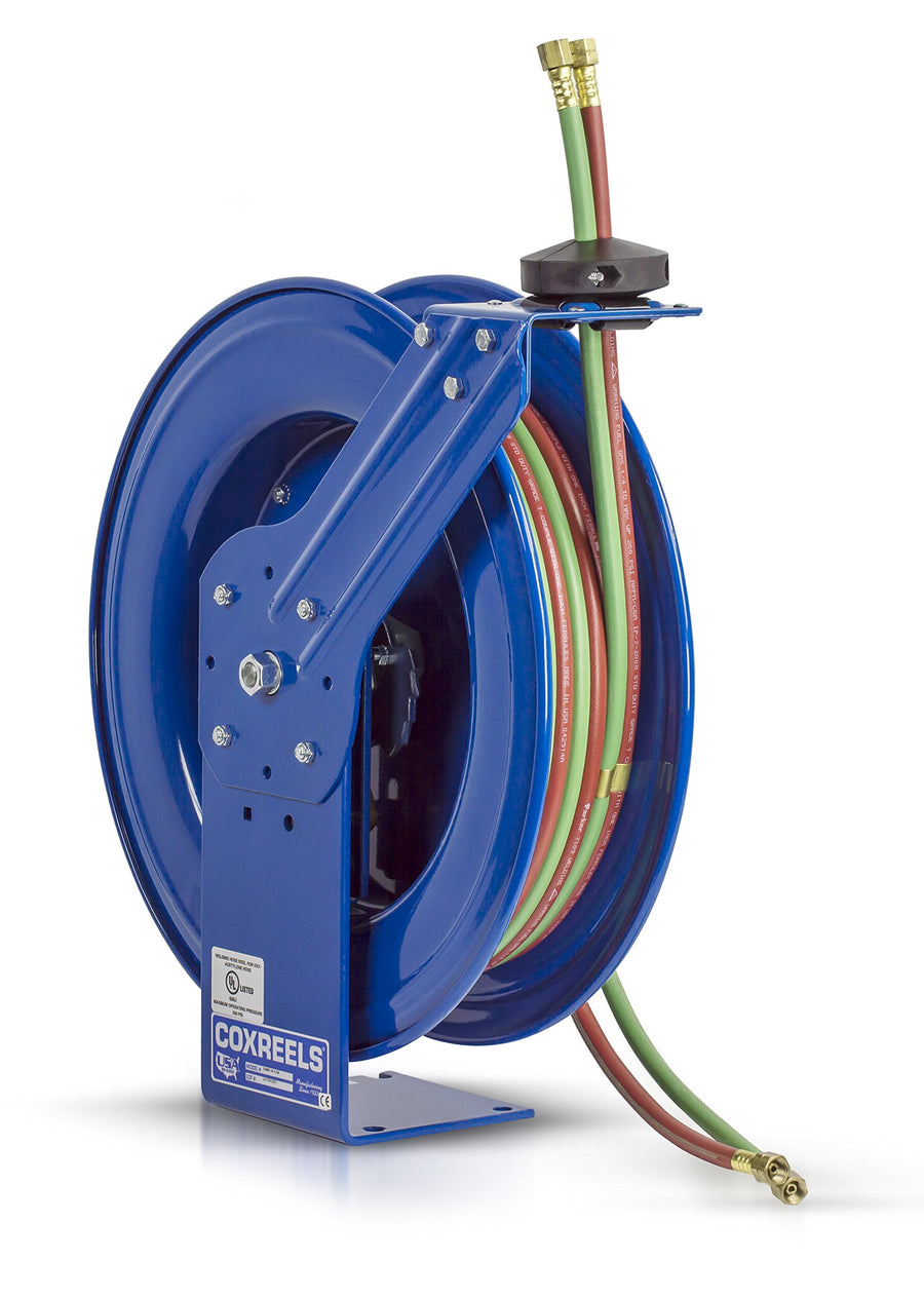 Coxreels Welding Industrial Reel with Oxygen-Acetylene Dual Hose, Model# SHW-N-150, 1/4" Hose ID, Blue, 50' Length