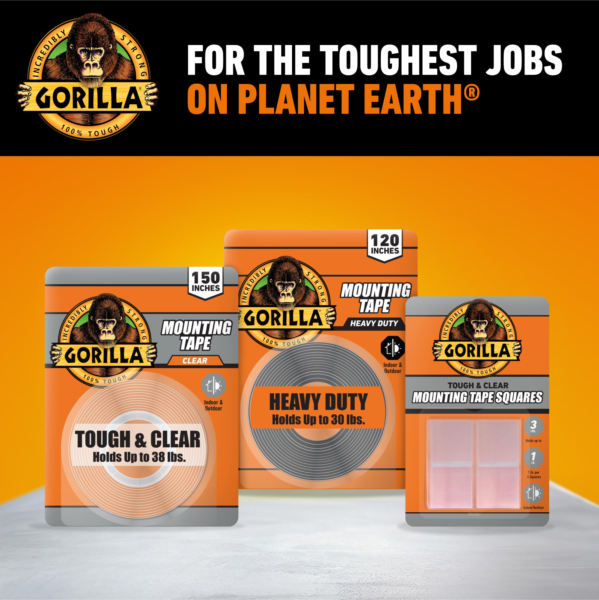 Gorilla Double Sided Tough & Clear Mounting Tape, Clear Tape, 1" x 150" (Pack of 1) - Weatherproof for Indoor or Outdoor