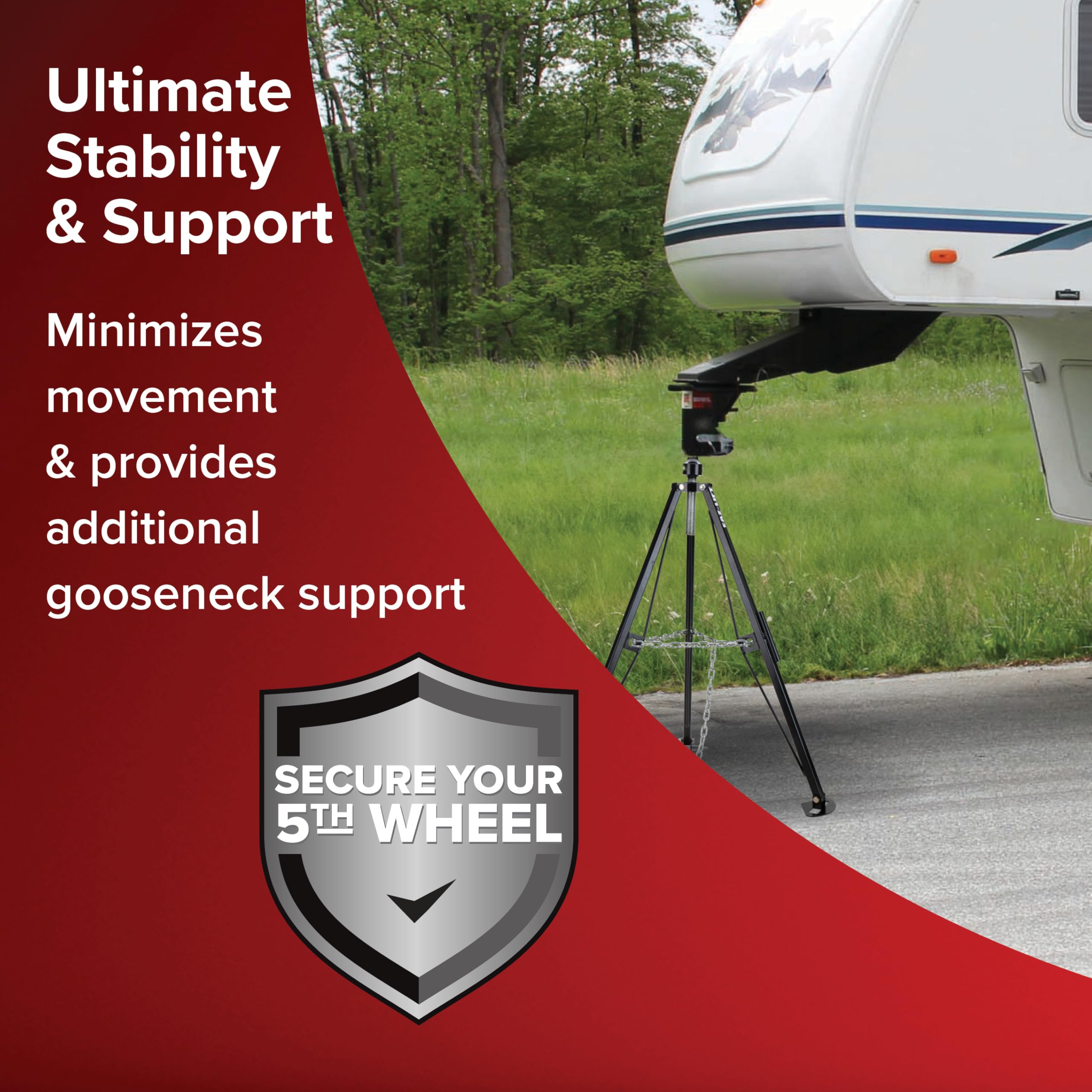 Camco Eaz-Lift Gooseneck Stabilizer Tripod Jack Camper & RV - Reduces Movement on 5th Wheel Trailers - Features Adjustable Height from 30” to 44” - 7,500lb Max Load Capacity (48850)