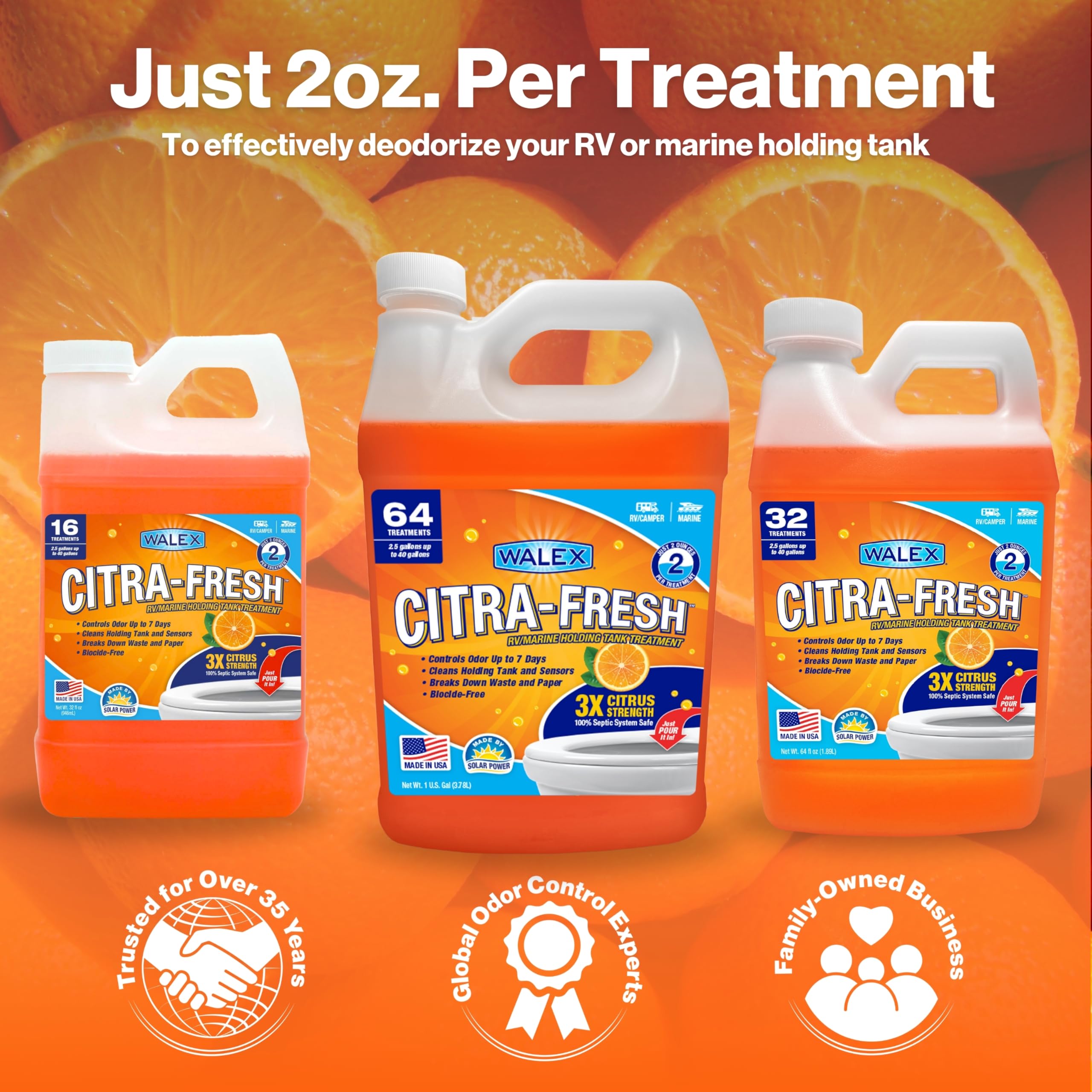 Citra-Fresh Walex Liquid Holding Tank Treatment for RV, Camper & Marine - Black Water Tank Deodorizer for Rapid Breakdown of Waste & Toilet Paper, Biocide-Free, Septic Tank Safe, 32oz