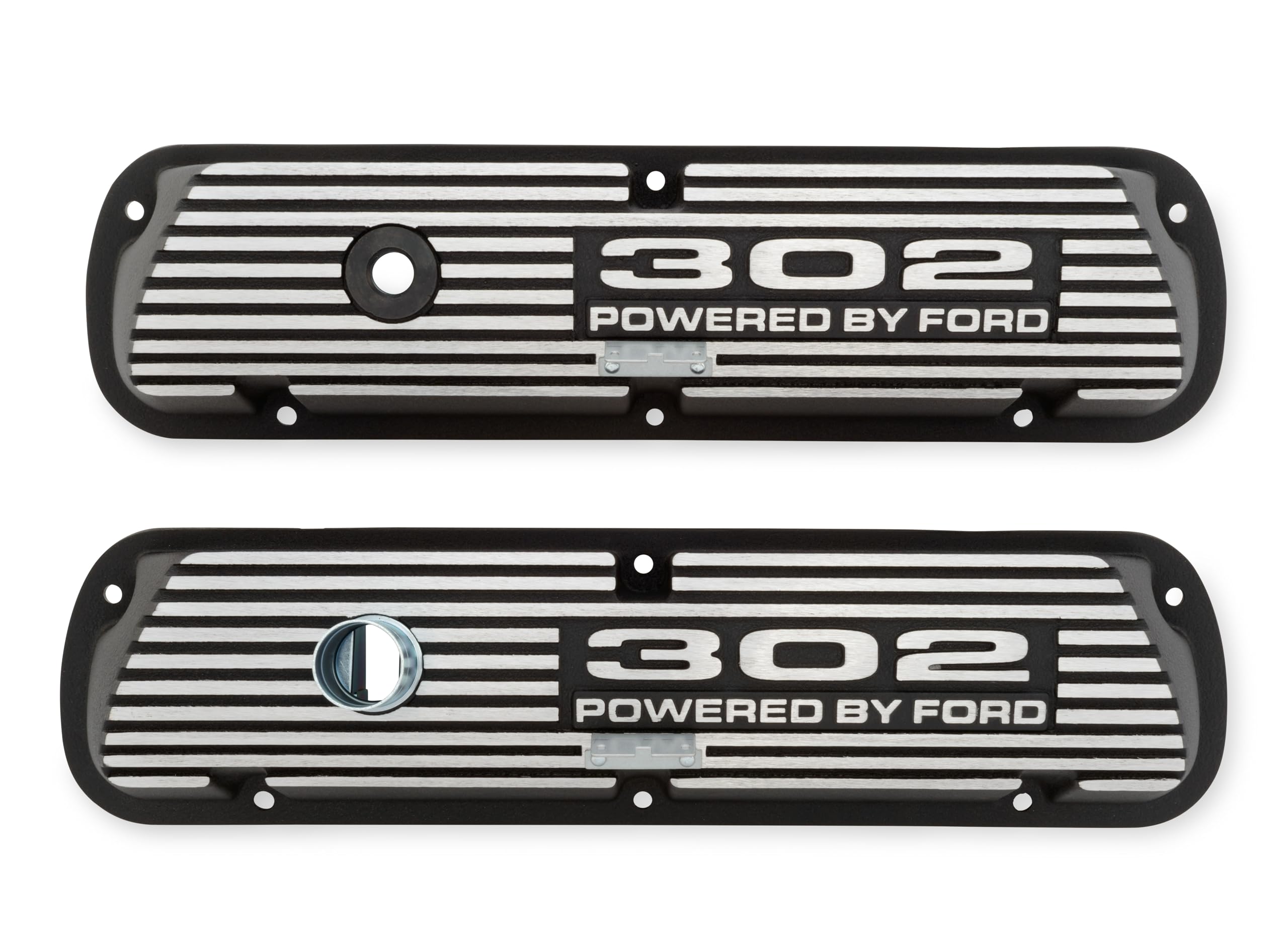 Scott Drake Valve Covers Aluminum with Official 302" "Powered by Ford Lettering in a Silver Powder Coated Finish, Compatible with 1966-1977 Ford Bronco, Model 6A582-302