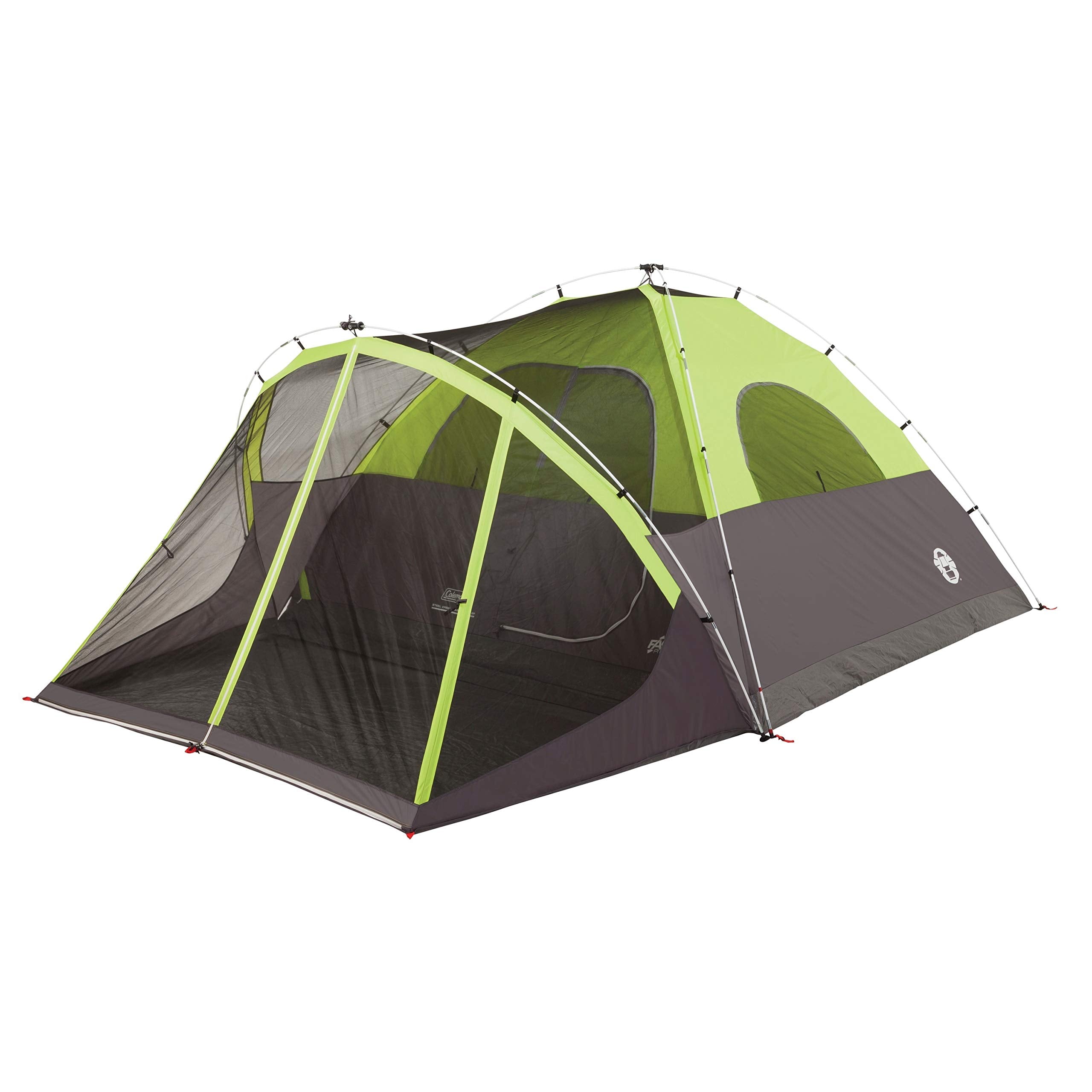 Coleman 6-Person Steel Creek Tent with Screened Porch & Integrated Rainfly, Weatherproof Tent Sets Up in Minutes, Fits Queen-Size Airbed