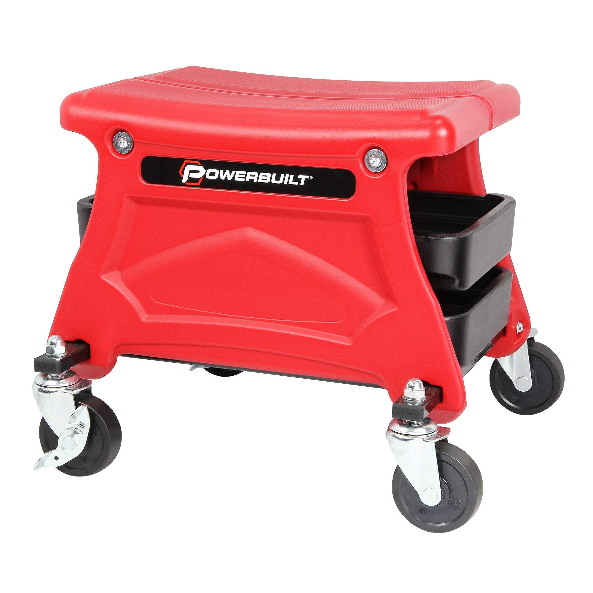 Powerbuilt Garage Seat Rolling with Tool Trays, Smooth Ball Wheel Bearing Casters 300 Pound Capacity Stool, Detailing, Motorcycle, Gardening - 240283