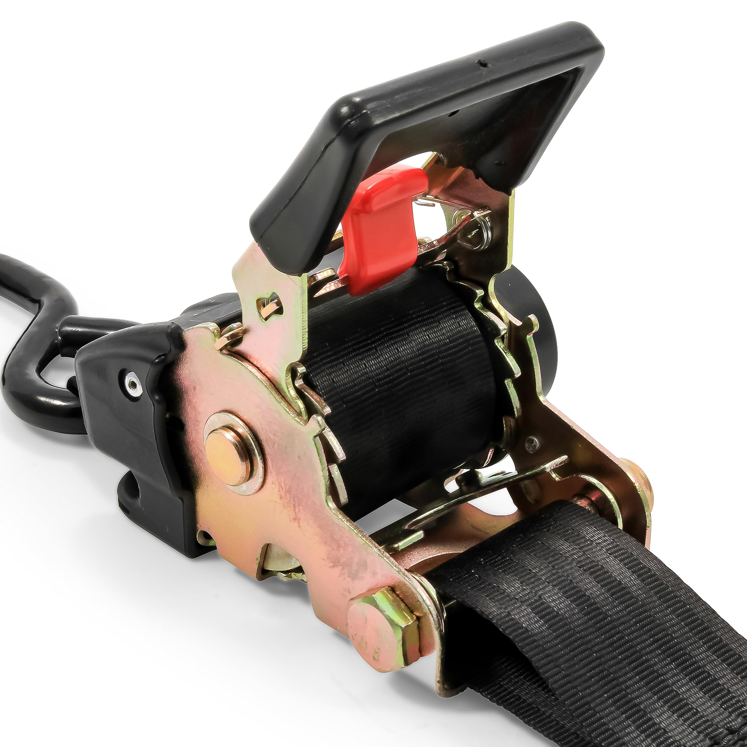 Retractable Camco Transom Tie Down Straps - Break Strength of 3,330lbs and Safe Working Load of 1,100lb - 2-Pack, Durable Polyester Webbing (50031)