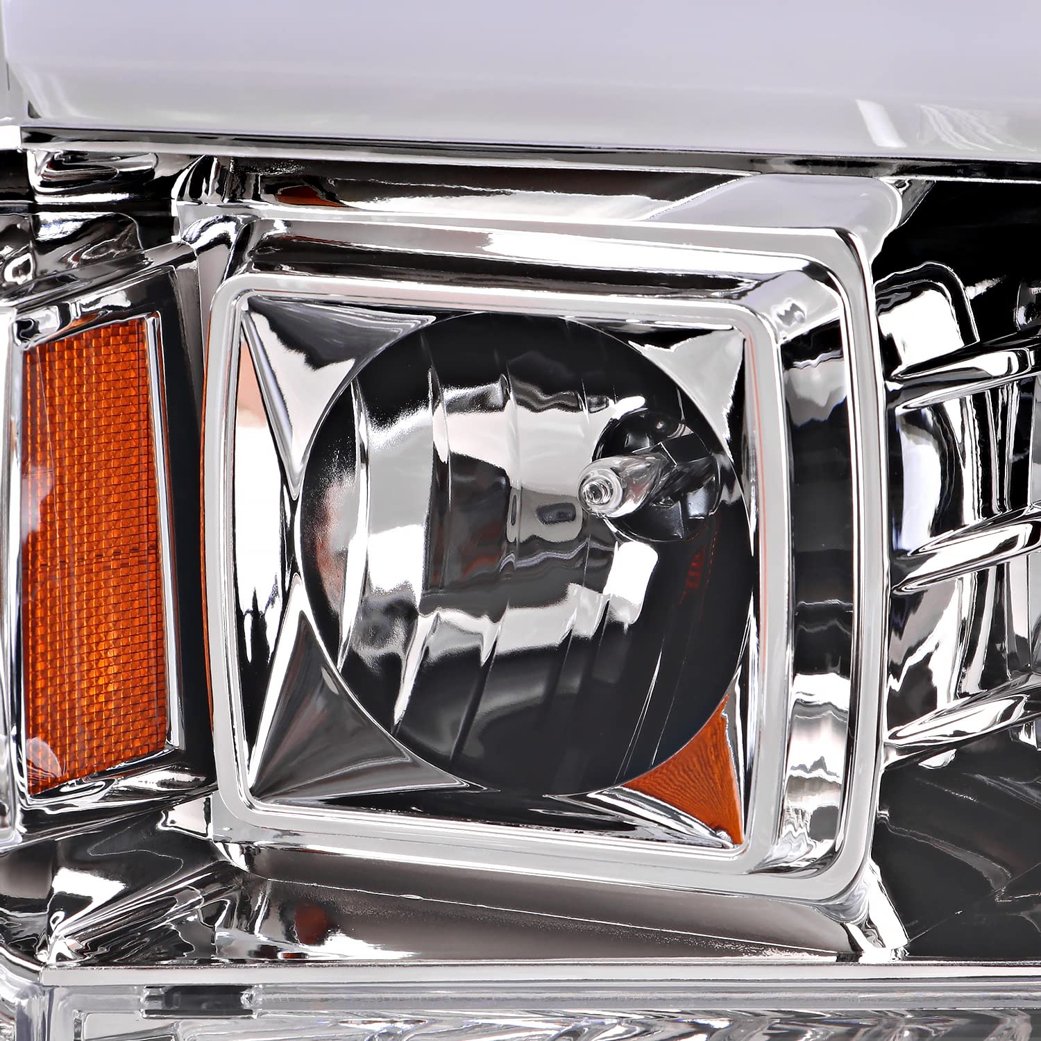 Chrome Projector Headlights w/LED Tube SPEC-D TUNING Compatible with 1999-2004 Ford F-250, F-350, F-450 SuperDuty, Left + Right Pair Headlamps Assembly