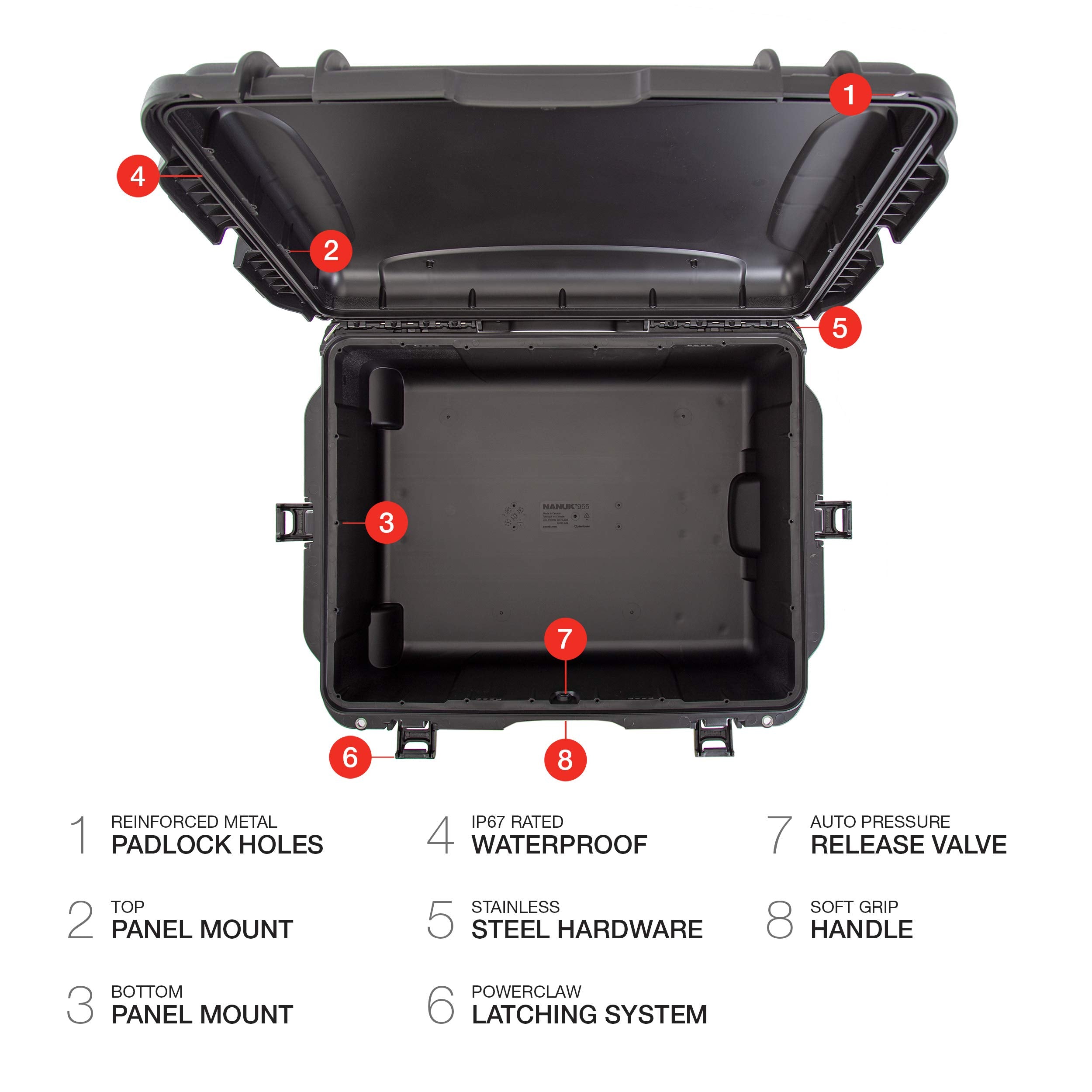Wheeled Nanuk Series 955 Lightweight NK-7 Resin Waterproof Hard Case without Foam, Black
