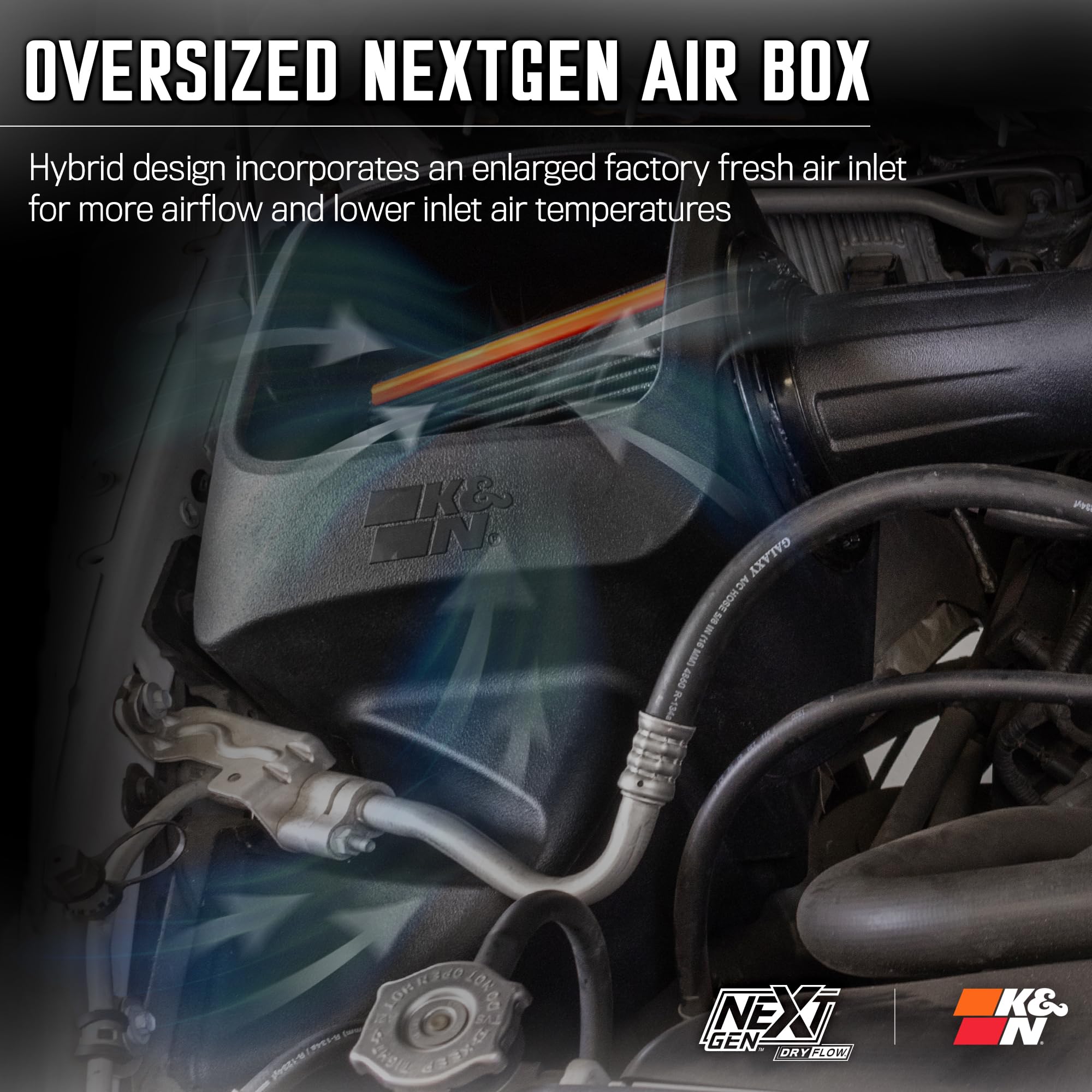 NextGen K&N Cold Air Intake System: Dry-Flow Cotton Filter: Compatible with 2013-2024 RAM 1500, 1500 Classic; 50-1564D