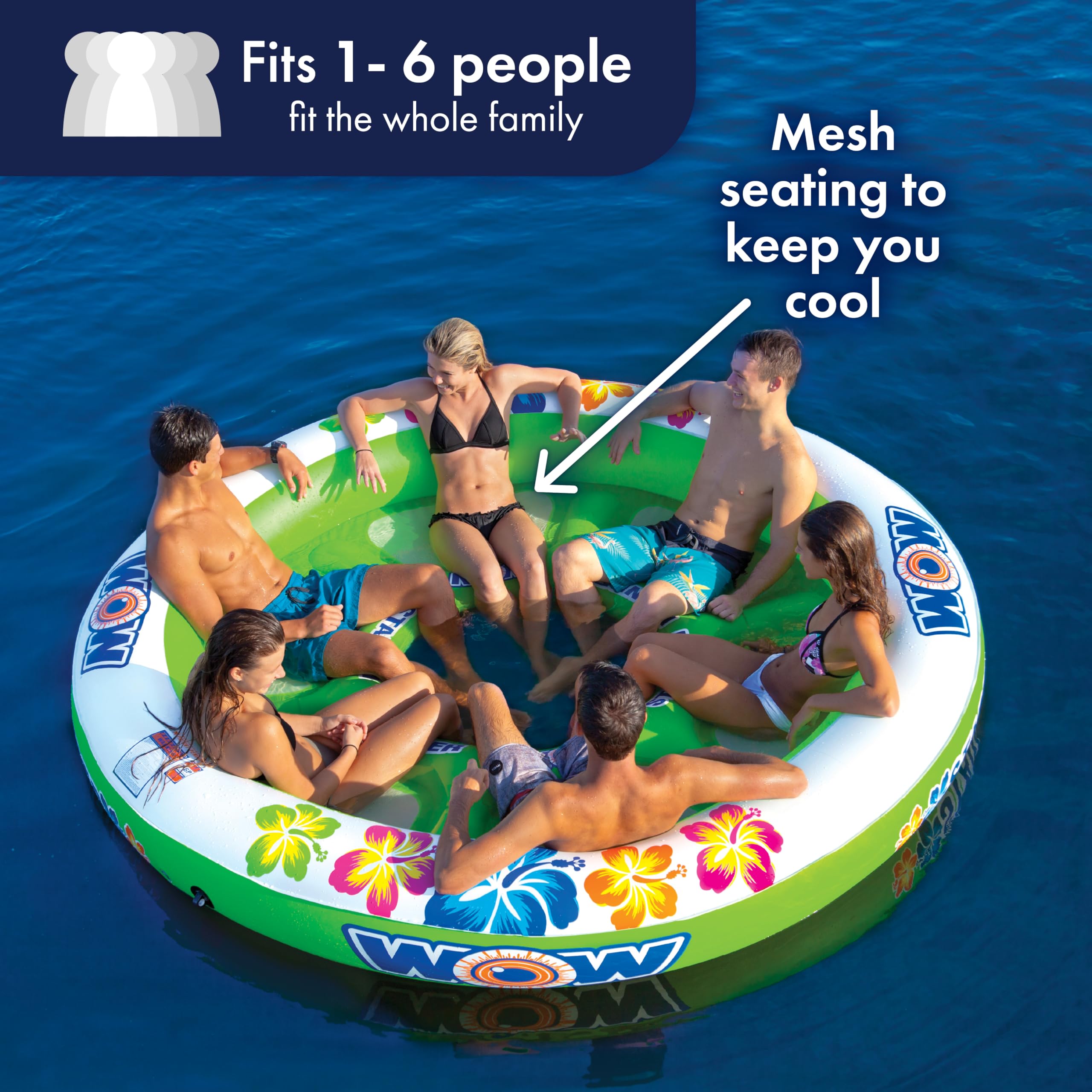 Stadium Islander WOW World of Watersports, HUGE Heavy Duty Floating Island with Mesh Seating and Backrest