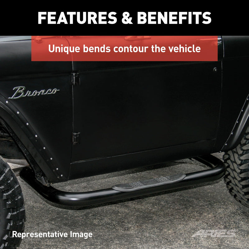 3-Inch Round Black Steel ARIES Nerf Bars, No-Drill, Fits Select Jeep Wrangler TJ