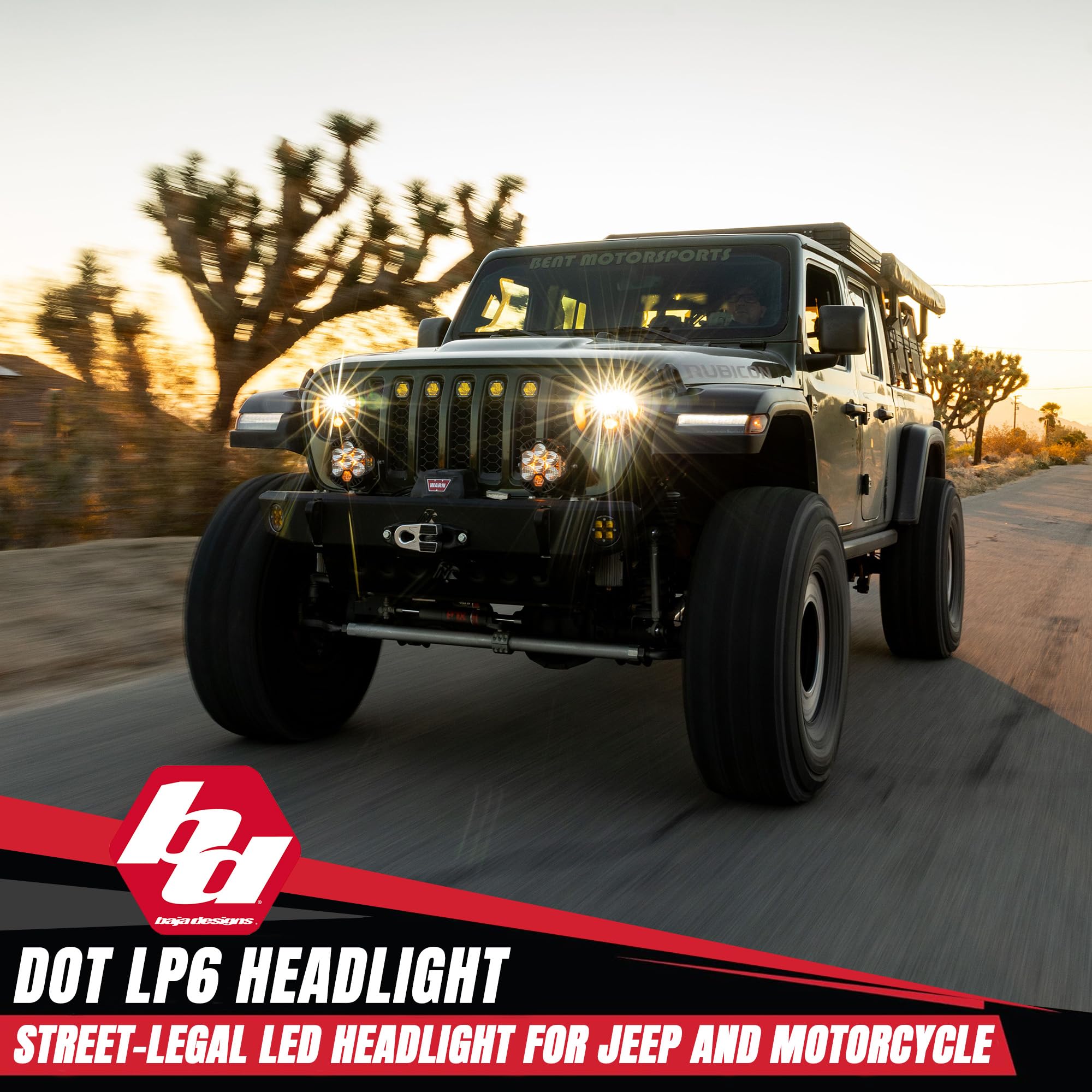 Baja Designs LP6 DOT SAE 6.5" Road-Legal LED Headlight Kit for 2018+ JL/JT, 2020+ Gladiator JT with Halogen Headlights – High/Low Beam Functionality with Clear DRL, JL/JT Specific Mounts (Pair)