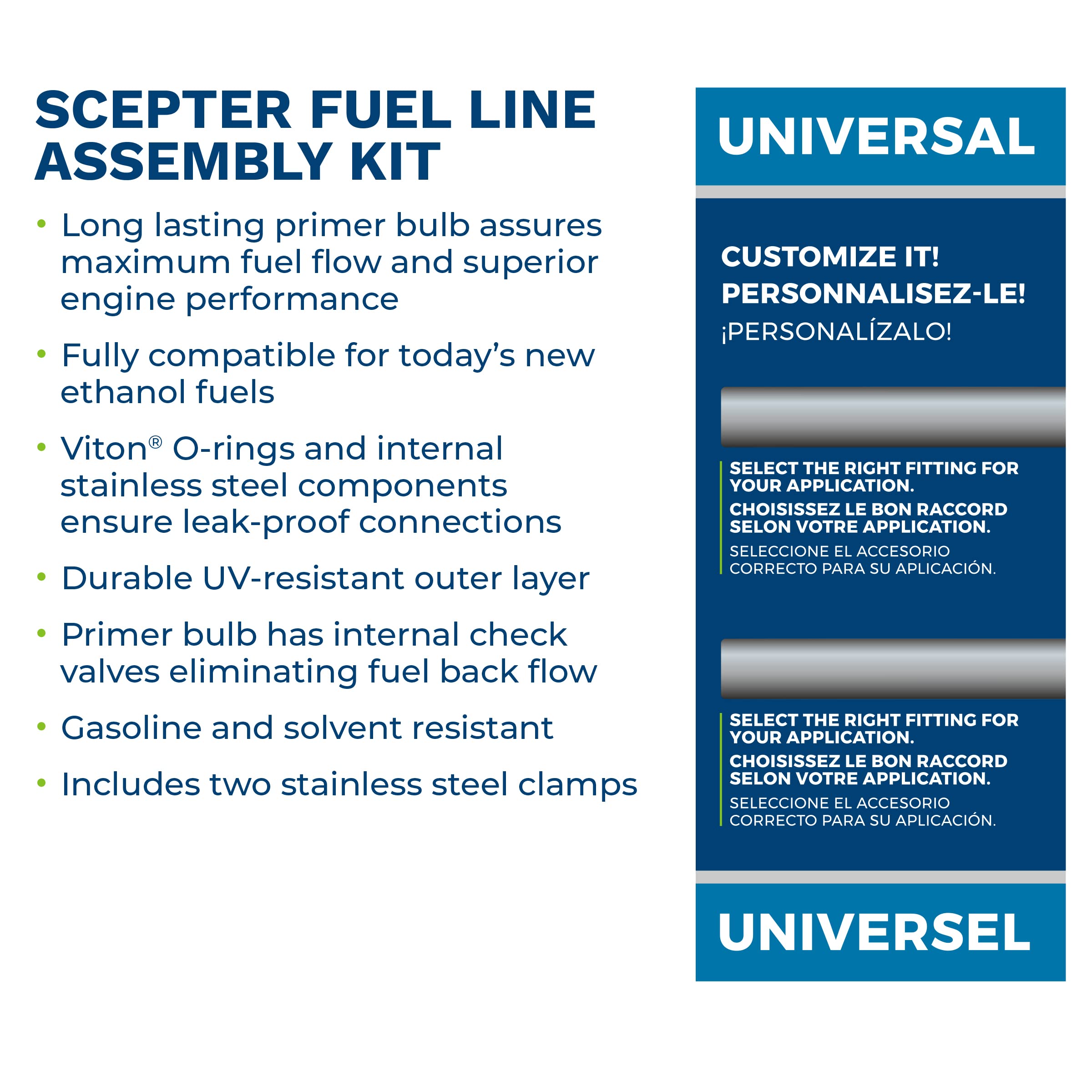 Scepter Outboard Marine Boat Motor Fuel Line Kit, Includes 7-Foot, 3/8 Inch Inner Diameter Fuel Line Hose, EPA/CARB Compliant Primer Bulb, and Connectors, Universal Fit (08312)