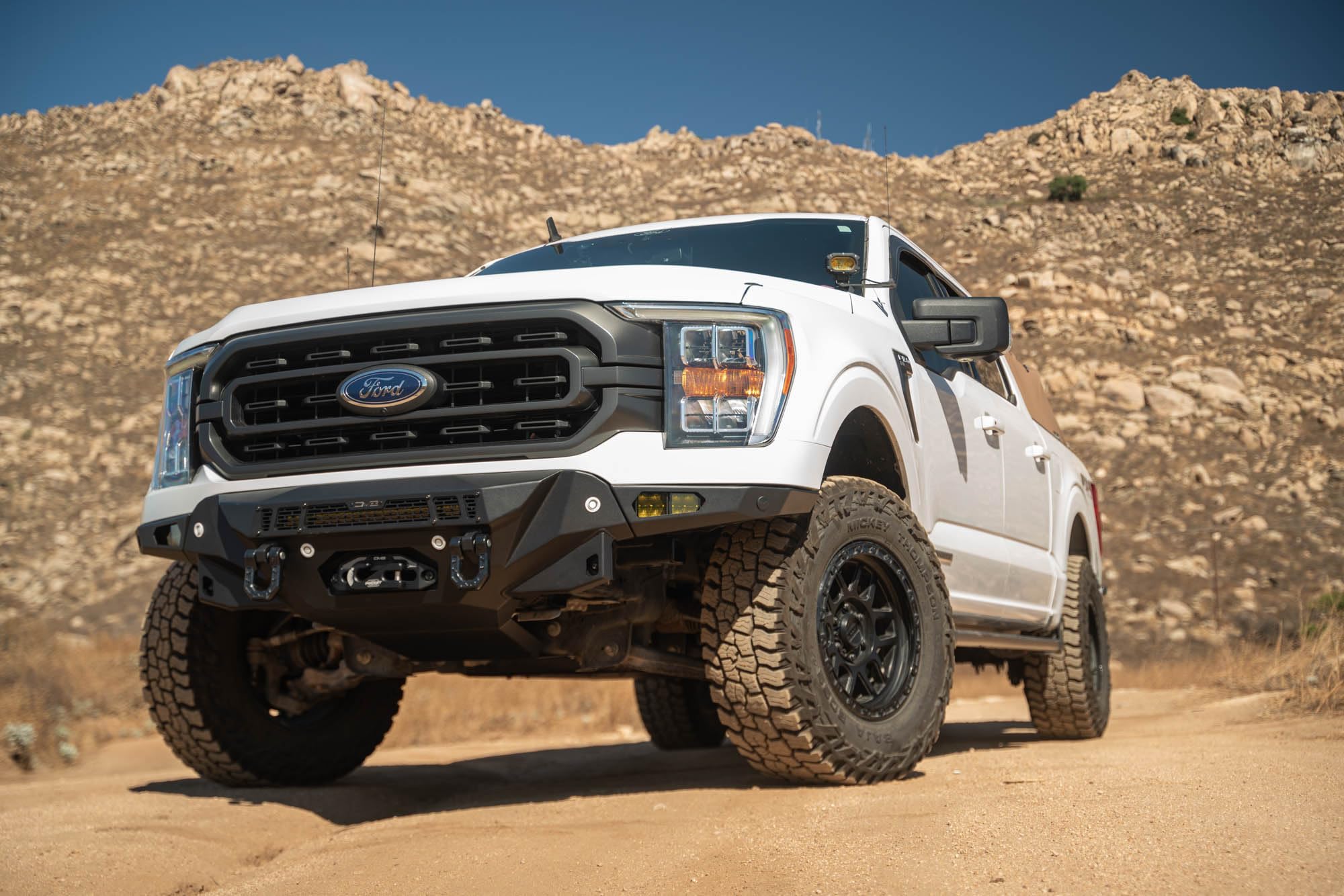 Offroad DV8 Spec Series Front Bumper for 2021-2023 Ford F-150 | Improves Ground Clearance | Heavy-Duty Winch Mount | 20" Dual or Single Row Light Bar Mount | Pair of 3" Pod Light Mounts | Steel