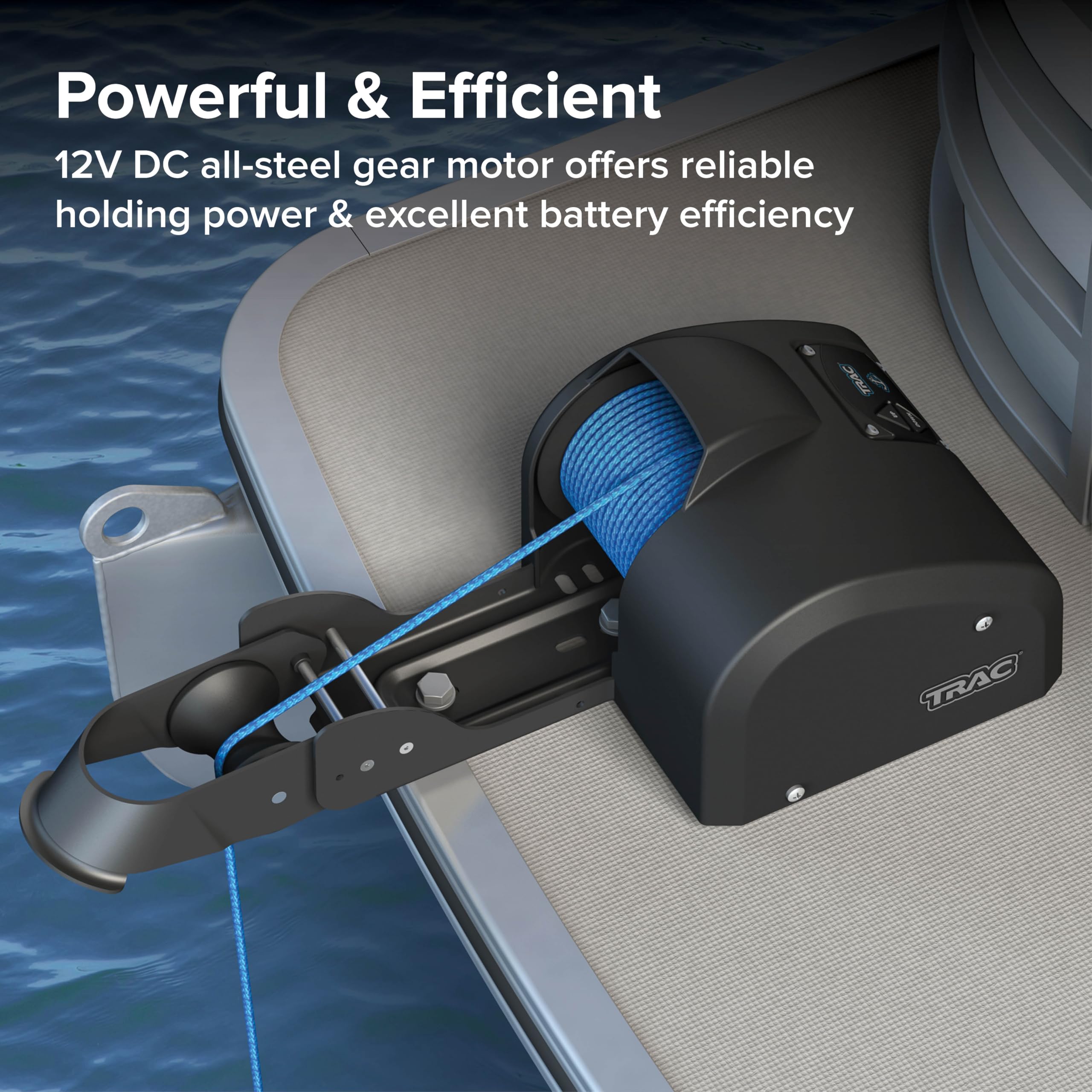 Camco TRAC 35-G3 Outdoors Pontoon Electric Boat Anchor Winch - Easy-to Operate & Features a High-Efficiency, 12-Volt DC, All Steel Gear Motor & 100-feet Pre-Wound Double-Braid Anchor Rope (69003)