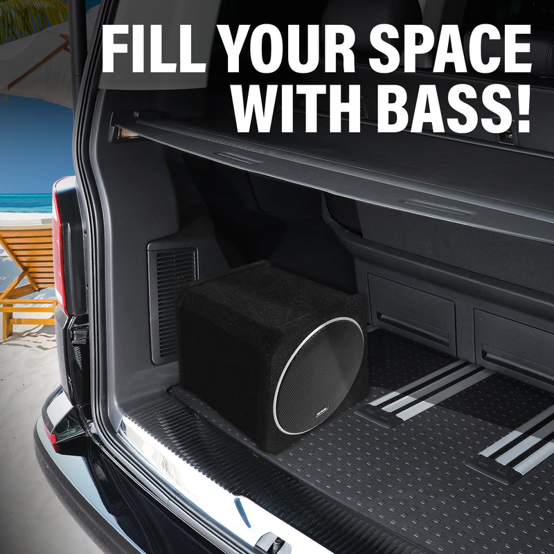 PB8 Sound Storm Laboratories Car Subwoofer and Amp Package – Built-in Amplifier, 8 Inch Subwoofer with Passive Radiator, Remote Subwoofer Control