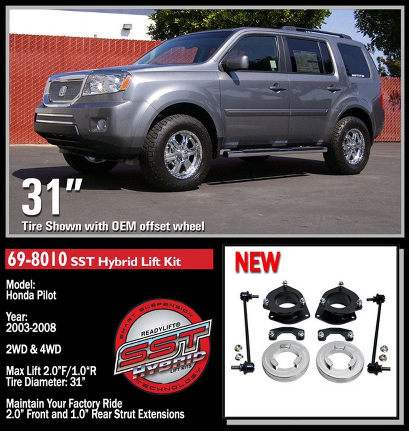ReadyLift 69-8010 Lift Kit Smart Suspension Technology, silver, Max Lift: 2'' Front 1'' Rear