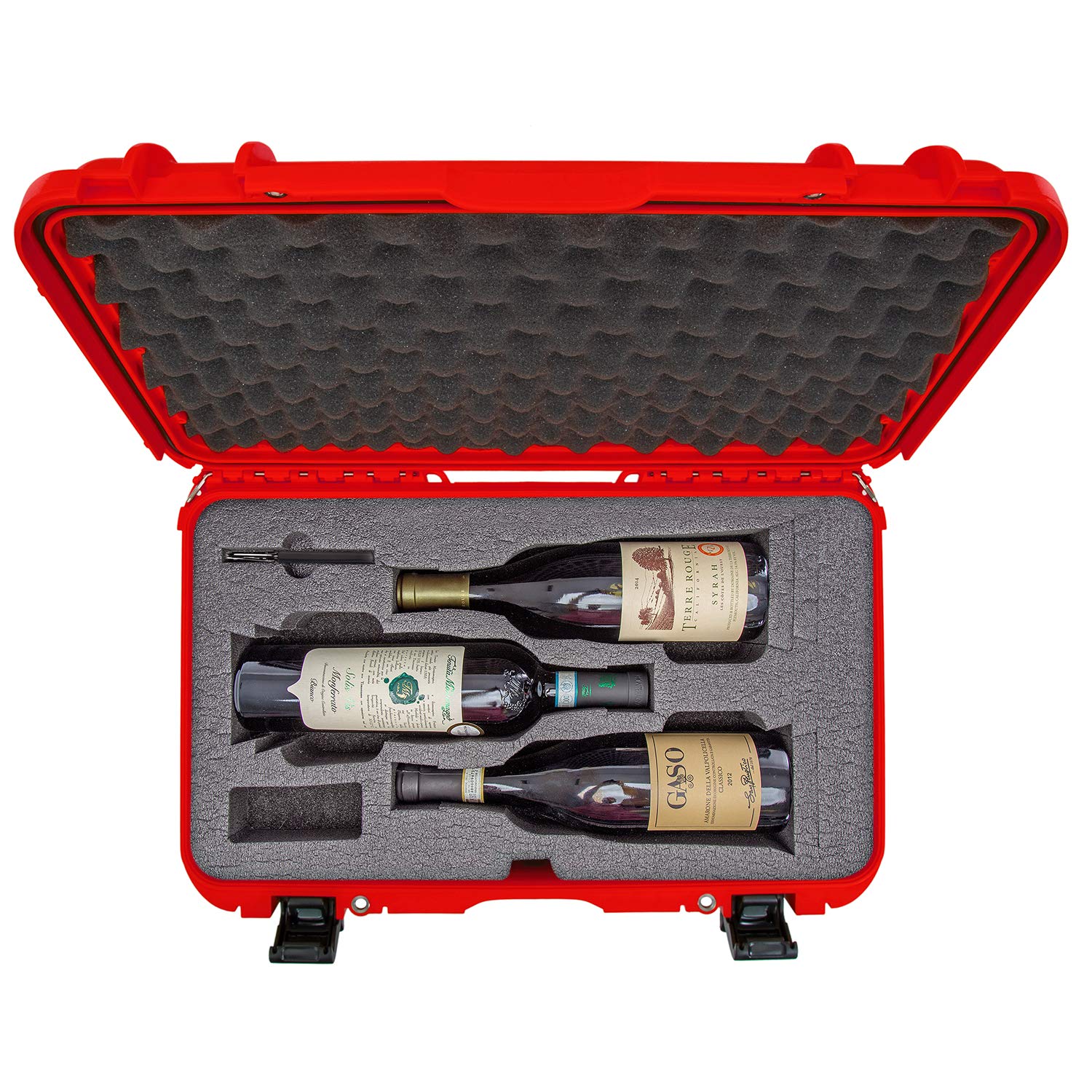 Protective Travel Case Nanuk 935 for 3 Bottles of Wine w/Wheels and Extendable Handle, TSA Approved - Red