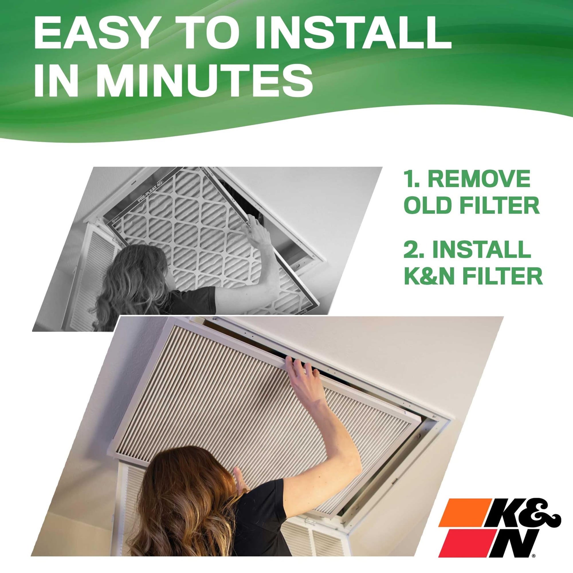 K&N HVAC Furnace Air Filter 10x20x1, Lasts a Lifetime, Washable, Merv 11, the Last Filter You Will Ever Buy, Breathe Safely at Home or in the Office, HVC-11020