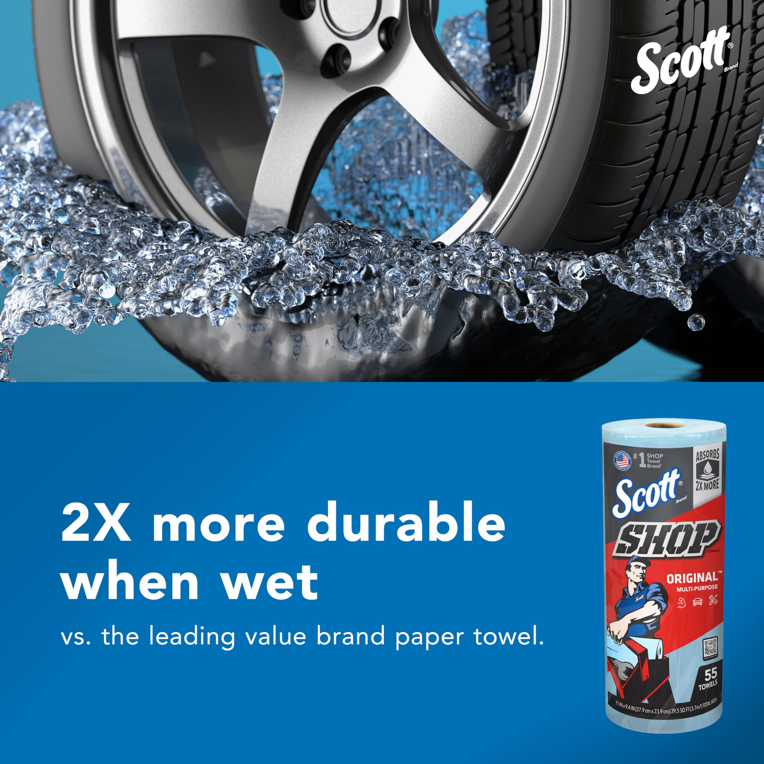 Scott Original Shop Blue Towels (75130), 9.4"x11" Cloth-like Paper Towel (30 Rolls of 55 Sheets, 1,650 Sheet Total)