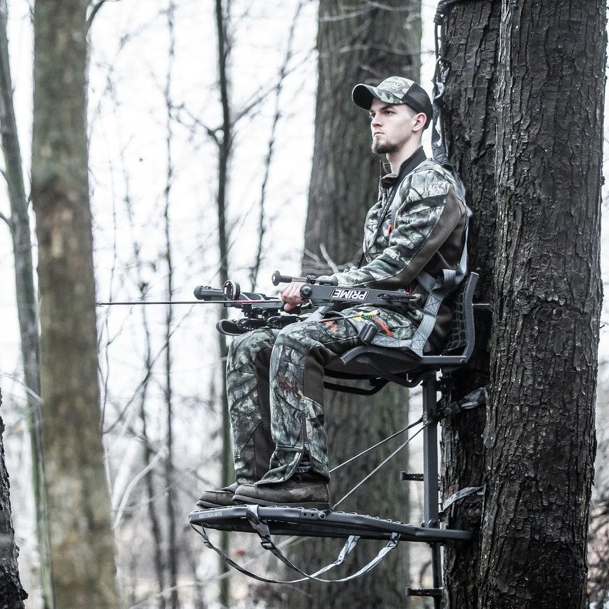 Hawk Hang On CRUZR, Tree Stand Hunting Gear with Lumbar MeshComfort Seat and All-Welded Platform, Foot Rest for Mobile Hunters, 34 x 24 Inch