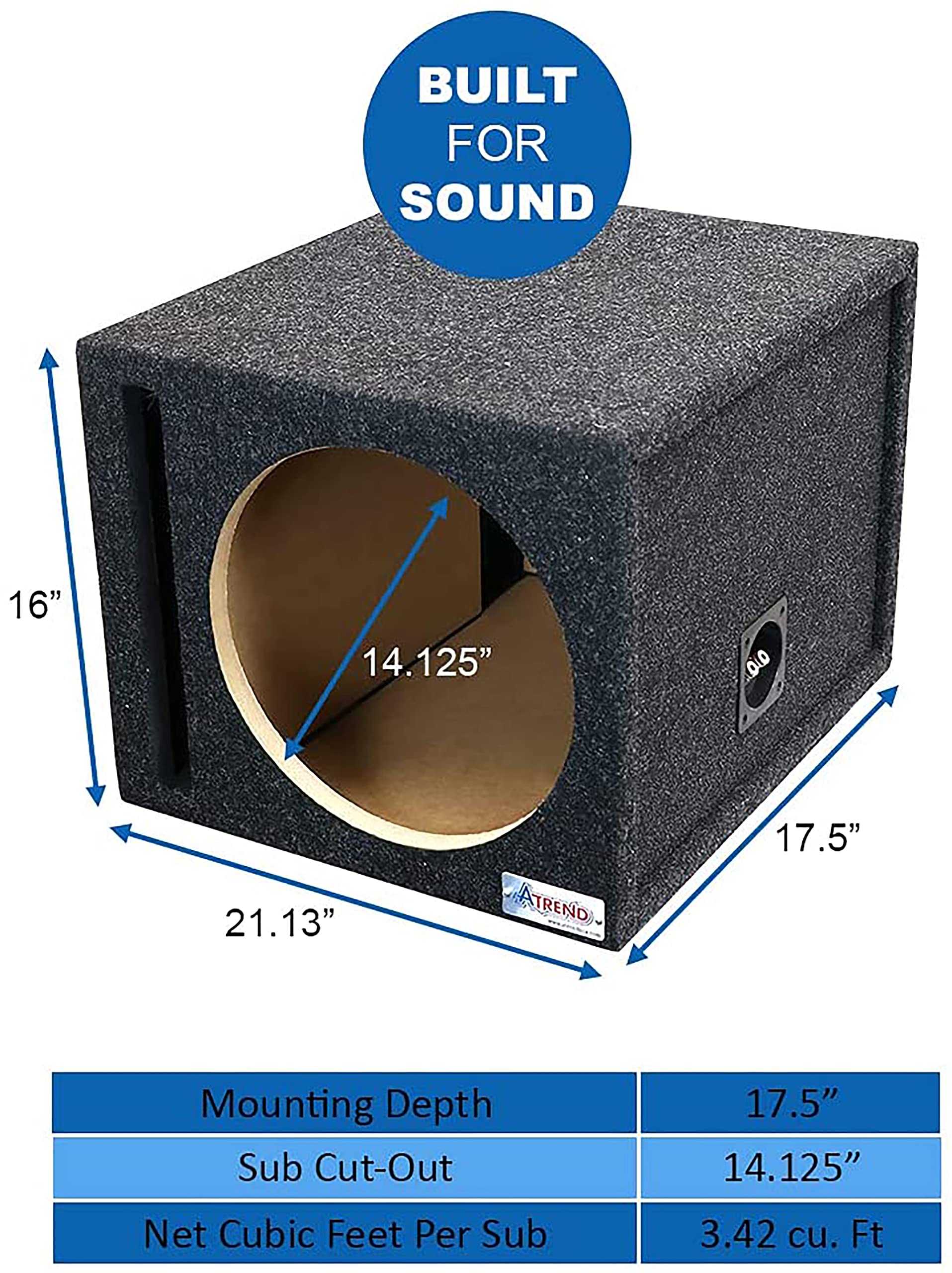 15 Inch Atrend Single Vented Subwoofer Enclosure - Nickel Finish Terminals