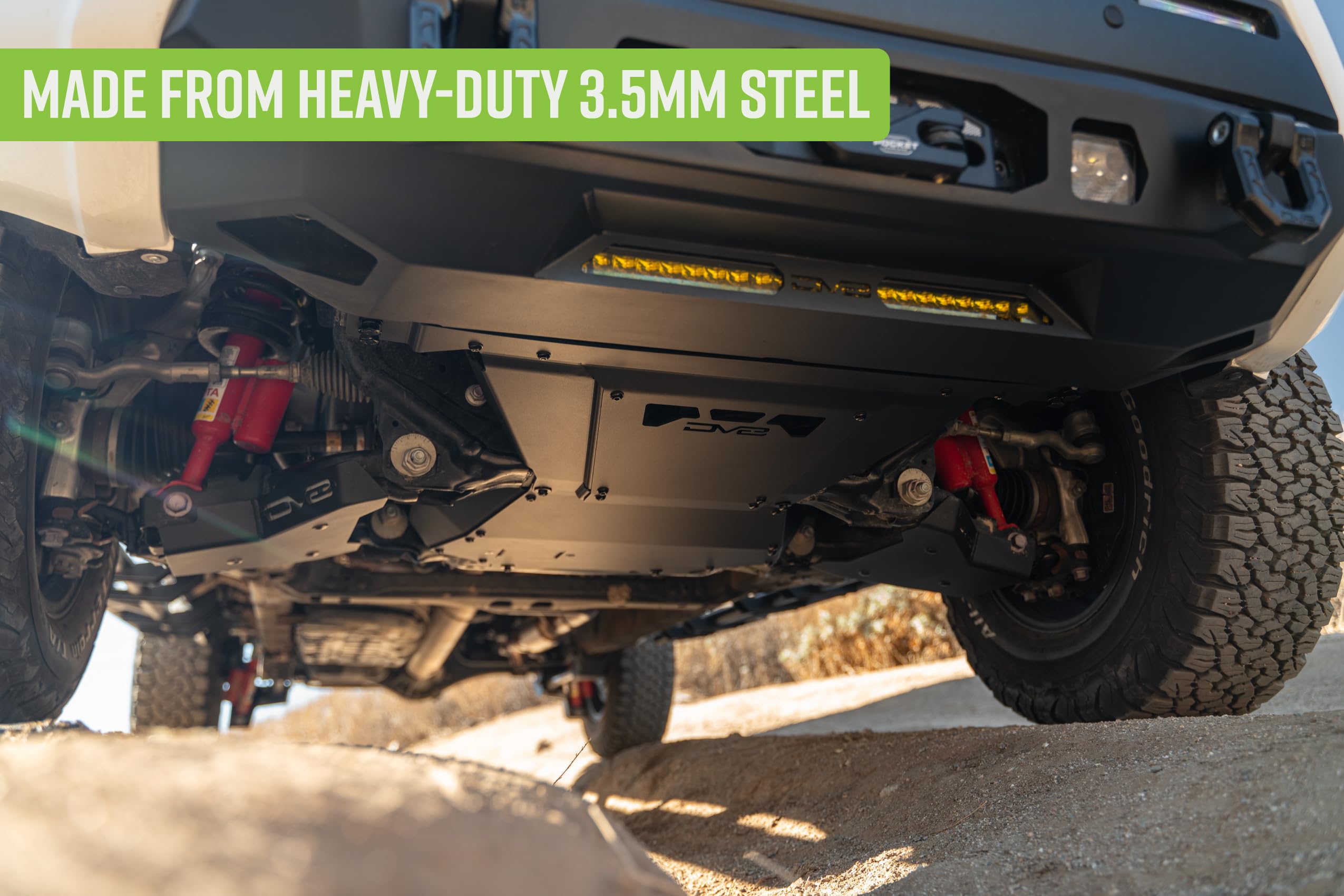 Rear Belly Skid Plate DV8 Offroad for 2024 Toyota Tacoma & Land Cruiser | Protects Bottom of Engine/Oil Pan | Removable Plate for Drain Plug Access | Compatible w/Factory & DV8 Front Skid Plates