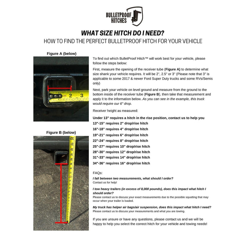 2.0" BulletProof Hitches Adjustable Heavy Duty (22,000lb Rating) 14" Drop/Rise Trailer Hitch with 2" and 2 5/16" Dual Ball (Black Textured Powder Coat, Solid Steel)