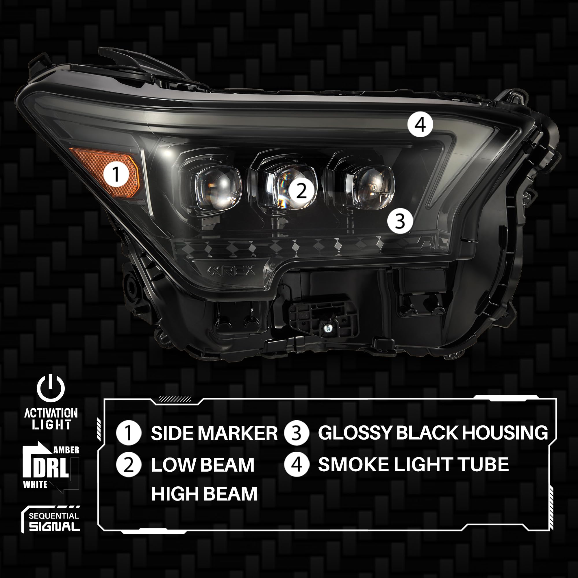 AlphaRex LED Projector Headlights for Tacoma 24-25 /25-up 4Runner OG-Style NOVA-Series Alpha-Black