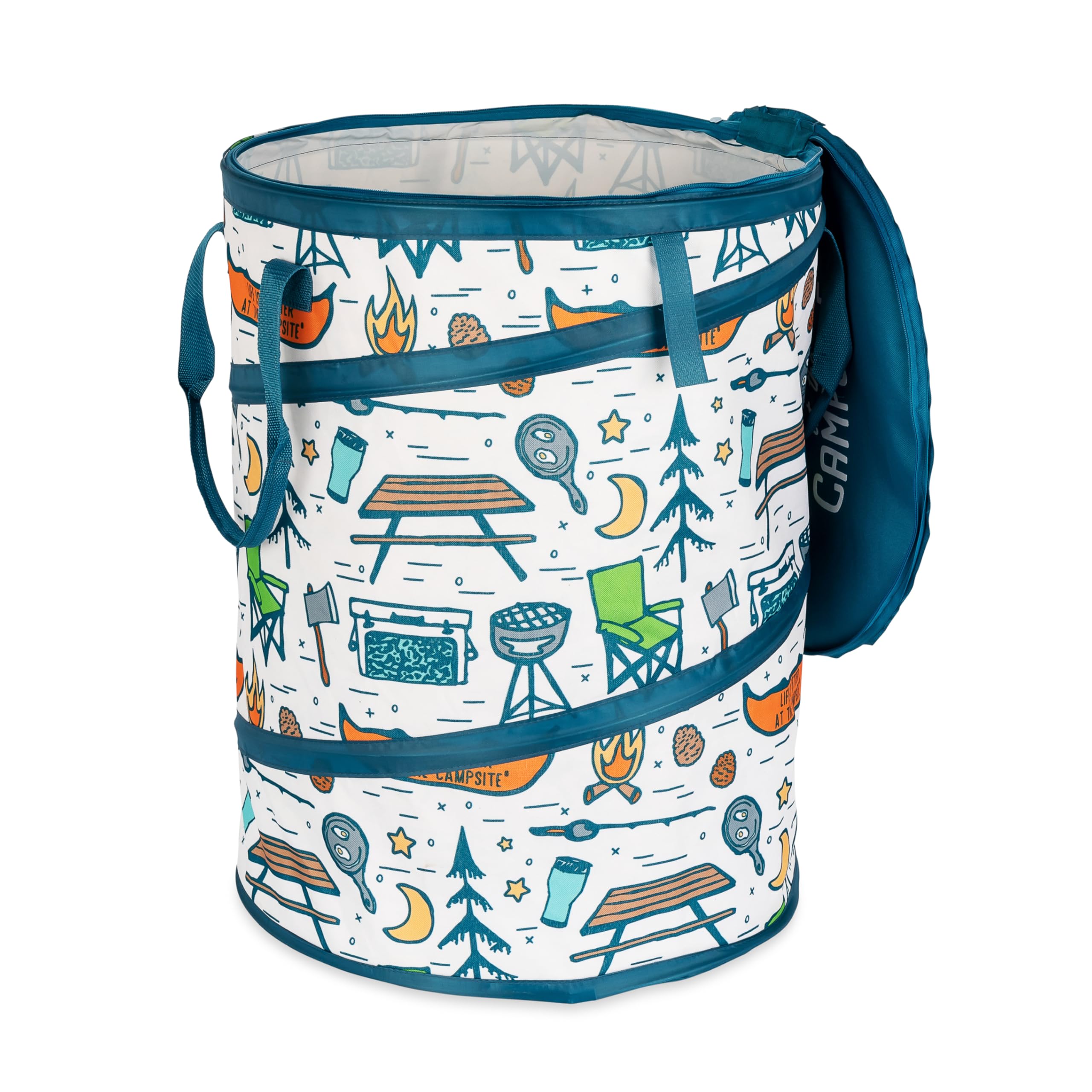 Camco Utility Container Pop-Up - Use as Collapsible Trash Can When Camping - Holds 30-Gallon Kitchen-Size Trash Bags - Stands 2-Ft Tall & Collapses for RV Storage and Organization (42997)