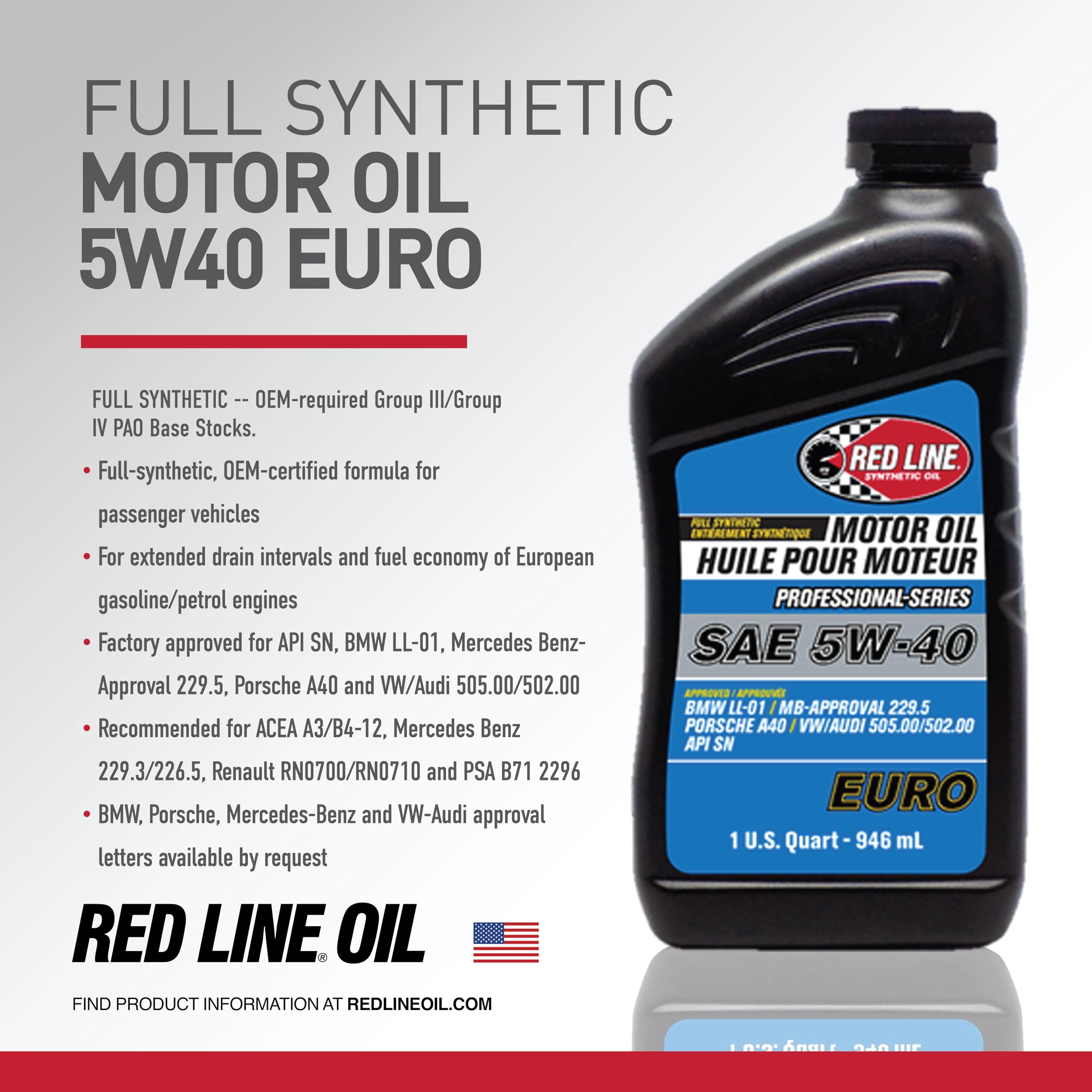Professional Series Red Line 12904 5W40 Euro Motor Oil - 1 Quart