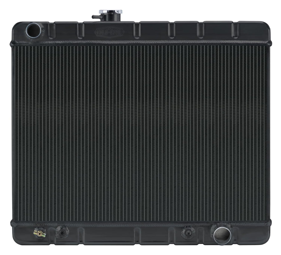 Cold Case Radiator, 25.125 in W Black Night Rider Series x 21.875 in H x 3 in D, Driver Side Inlet, Passenger Side Outlet, Aluminum, Black Paint, Automatic, GM A-Body 1966-67, Each