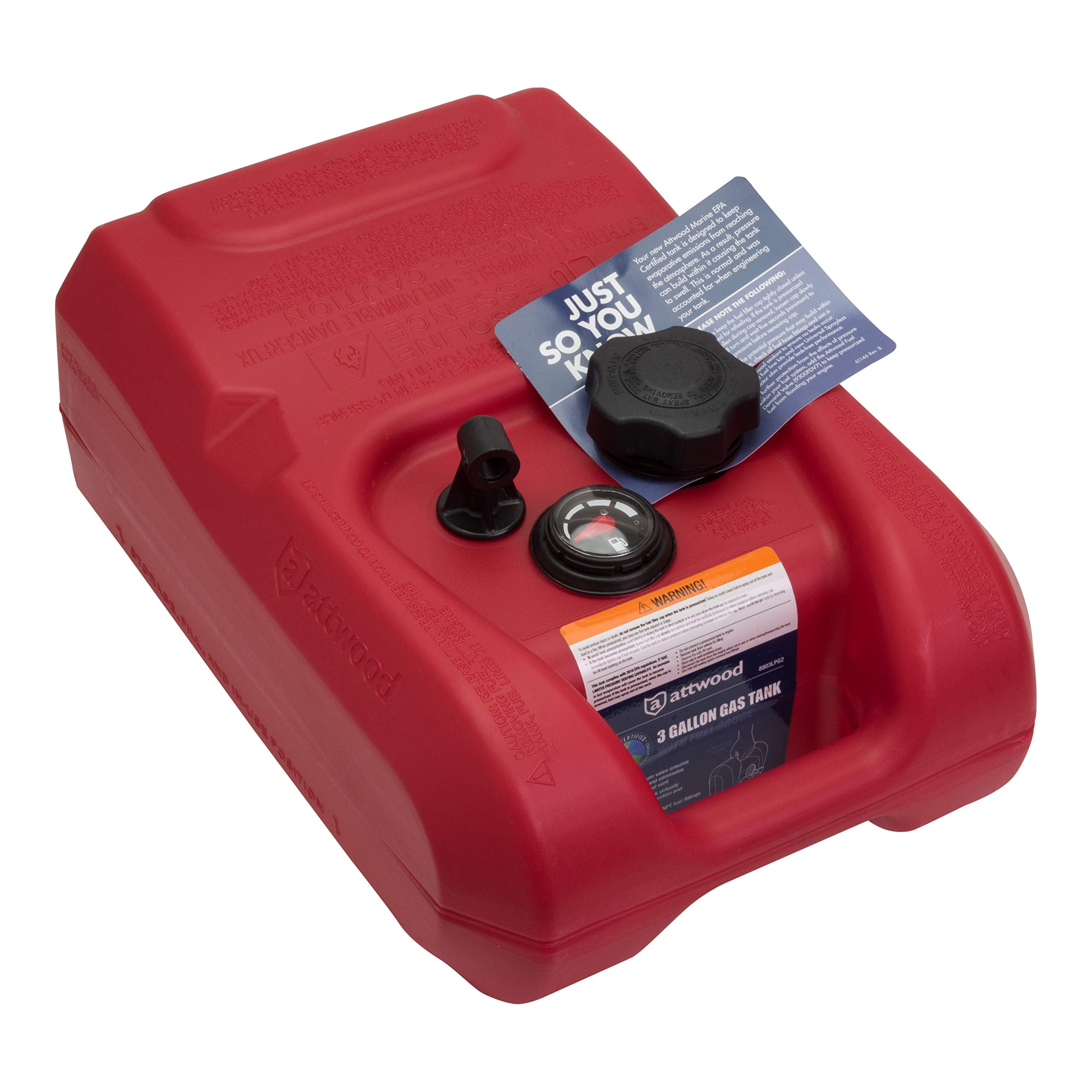 Portable Boat Gas Tank attwood 8803LPG2 with Gauge, EPA and CARB Certified, 3 Gallon Capacity