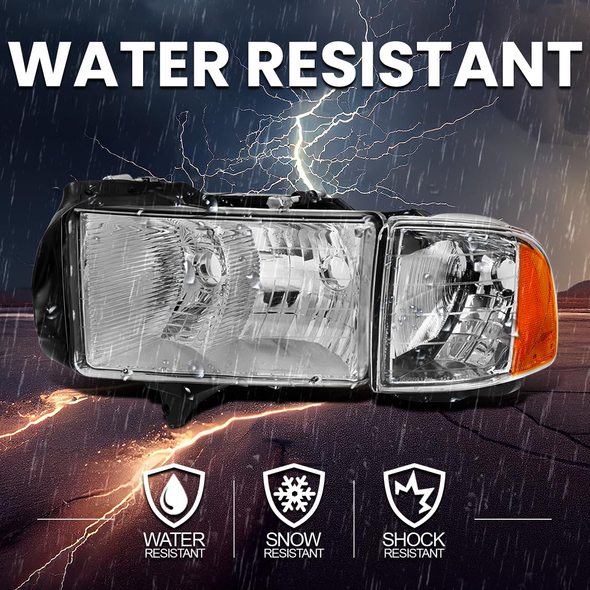 Chrome SPEC-D TUNING Replacement Headlights Compatible with 1999-2001 Dodge Ram 1500/2500 / 3500 Sport Package