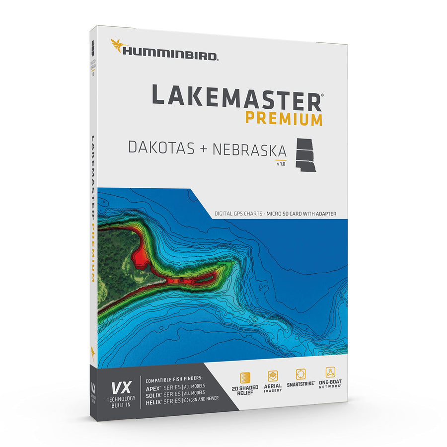LakeMaster Premium Humminbird Dakotas + Nebraska V1 Map SD Card for Fish Finders
