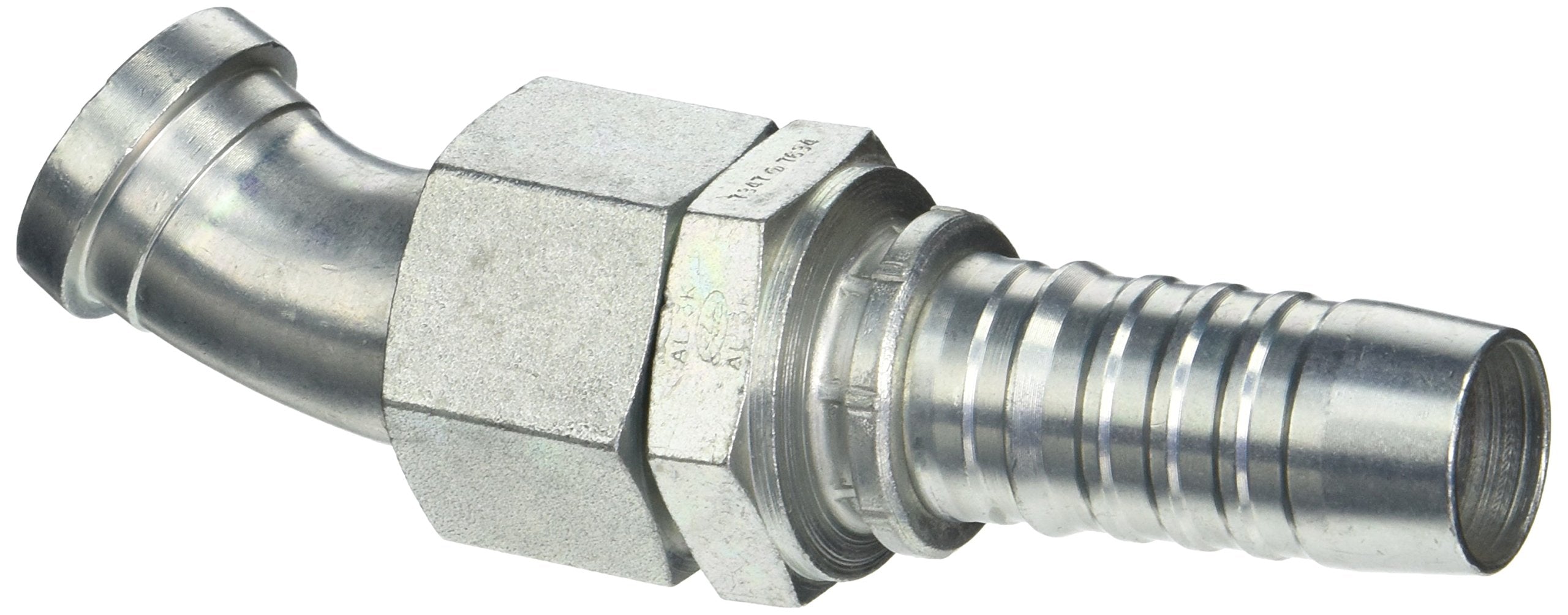 Gates GlobalSpiral 16GS-16FFORX30-14 Couplings, Female Flat-Face O-Ring Swivel, Zinc Plated Carbon Steel, 5.87", 30° Bent Tube, 1" ID